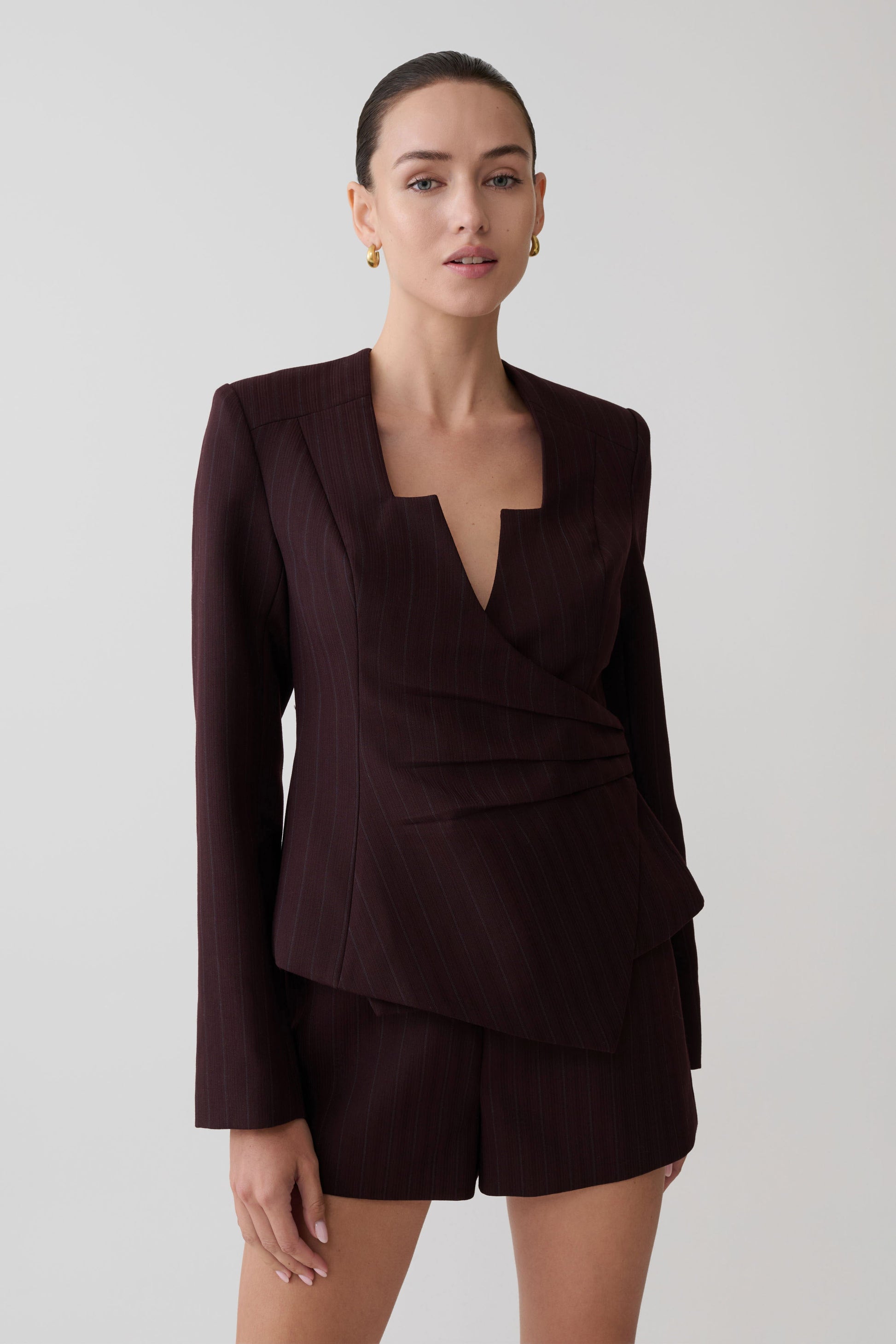 Agatha Square Neck Blazer - Plum Pinstripe #2