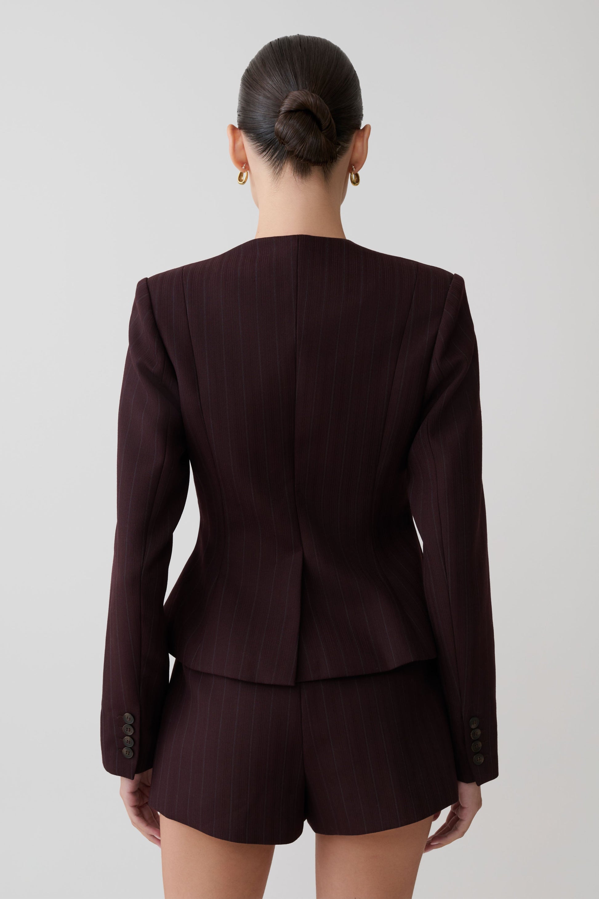 Agatha Square Neck Blazer - Plum Pinstripe #3