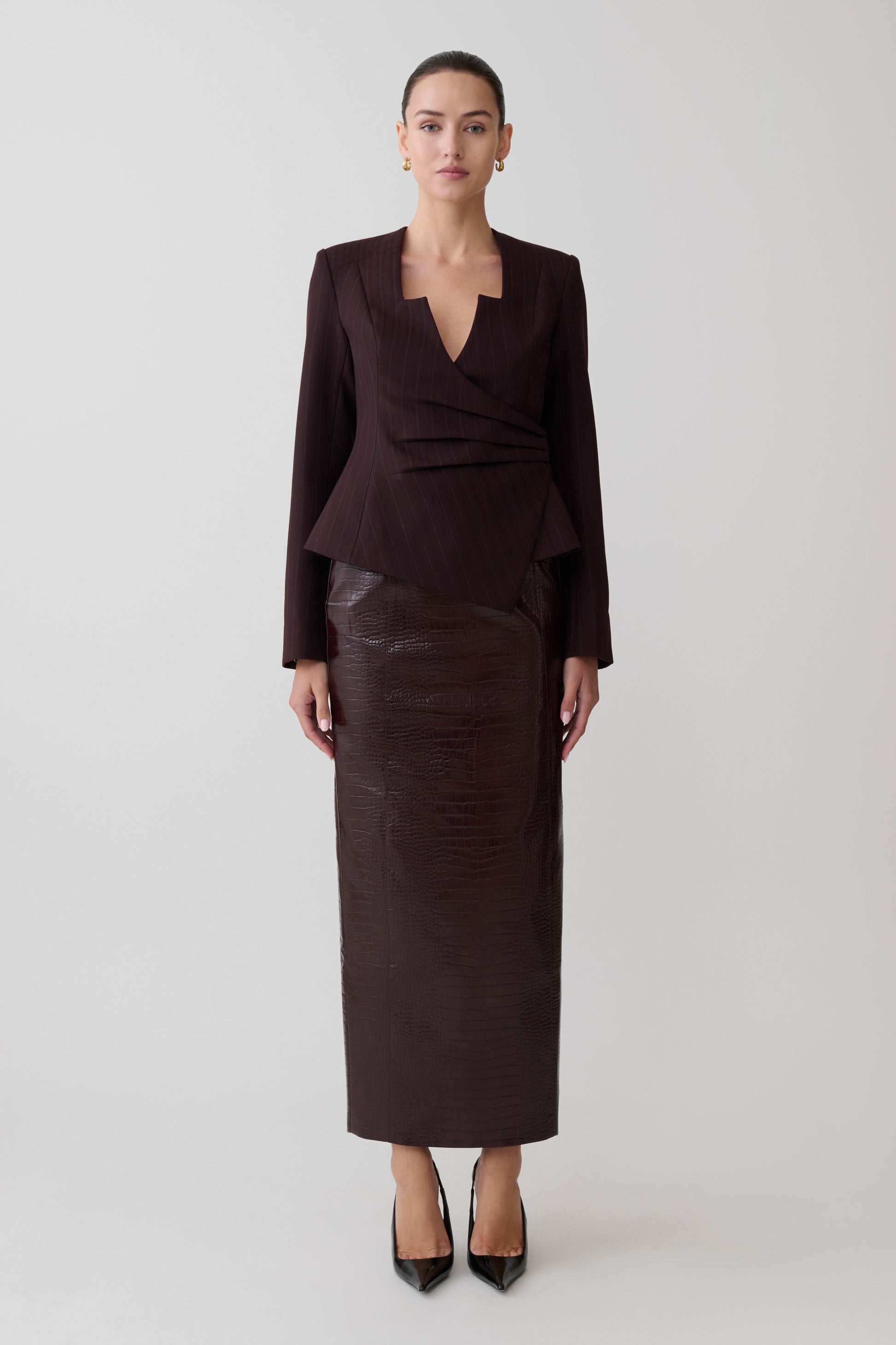 Agatha Square Neck Blazer - Plum Pinstripe #11