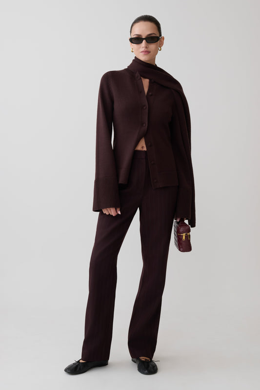 Lara Knit Cardigan With Scarf - Chocolate