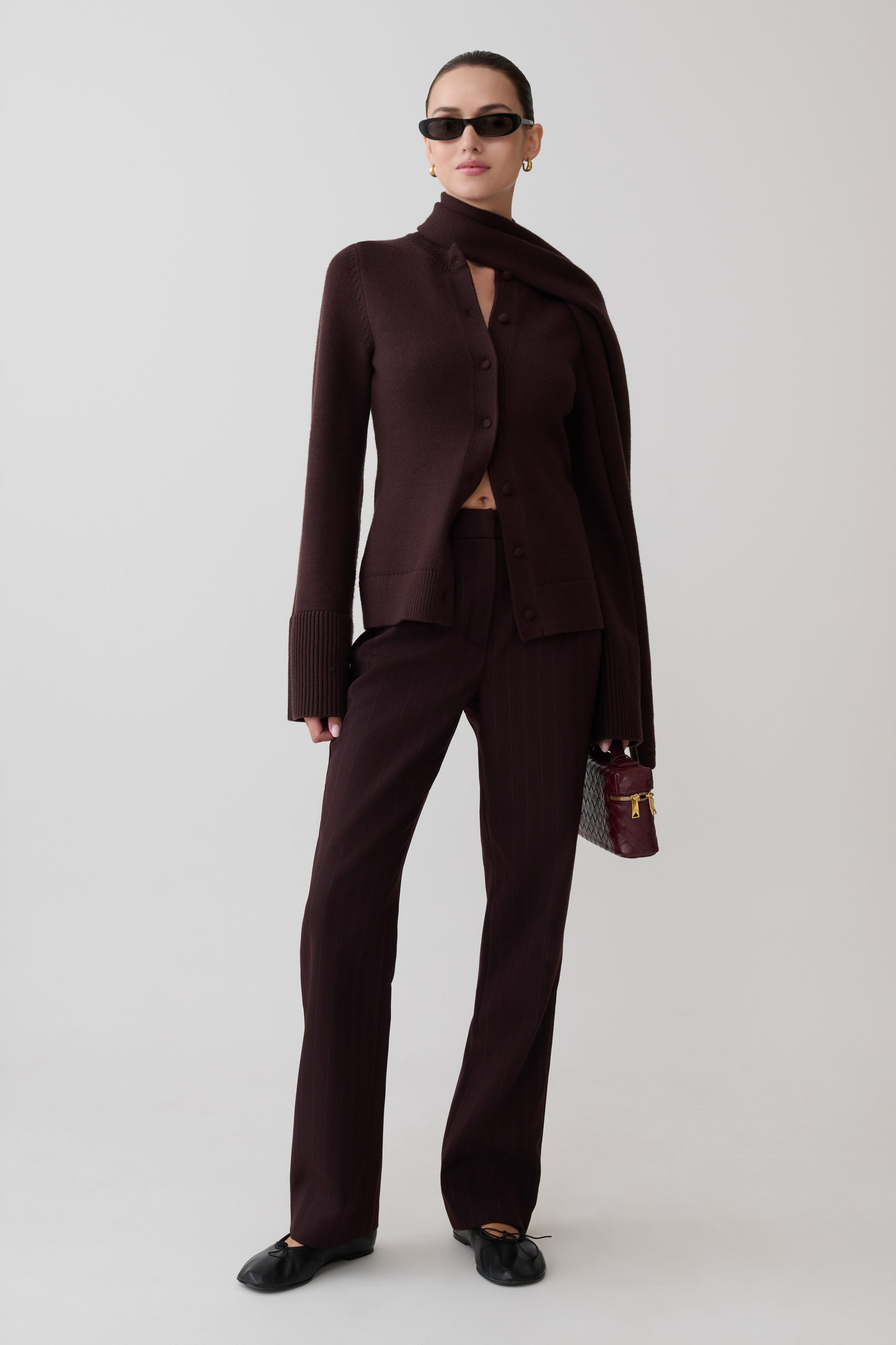 Lara Knit Cardigan With Scarf - Chocolate #5