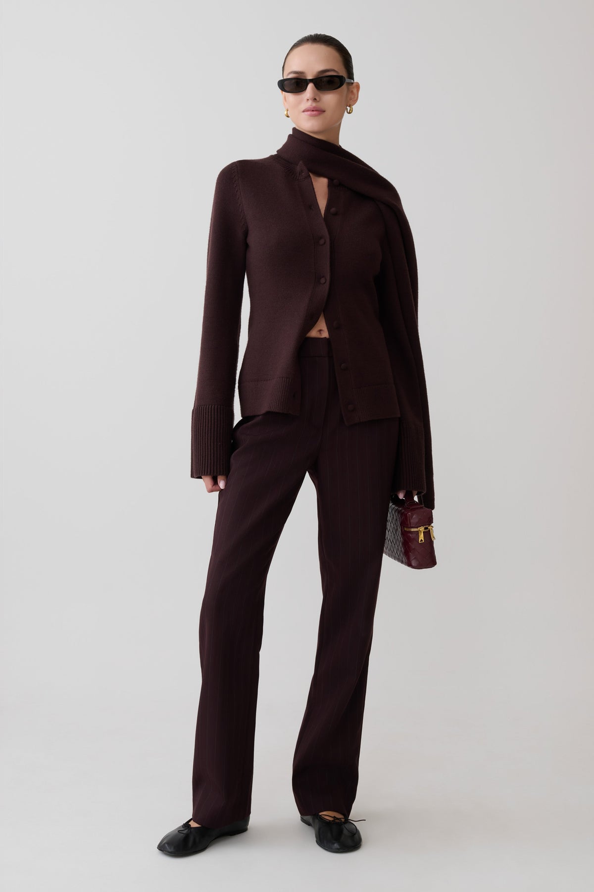 Lara Knit Cardigan With Scarf - Chocolate #5