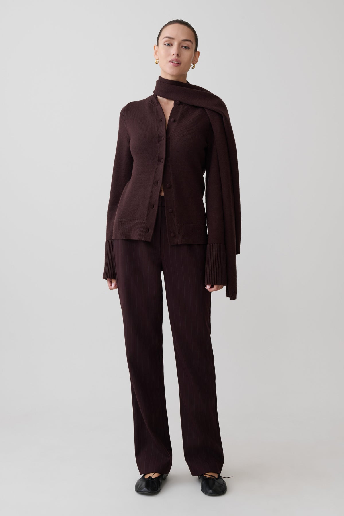 Lara Knit Cardigan With Scarf - Chocolate #4