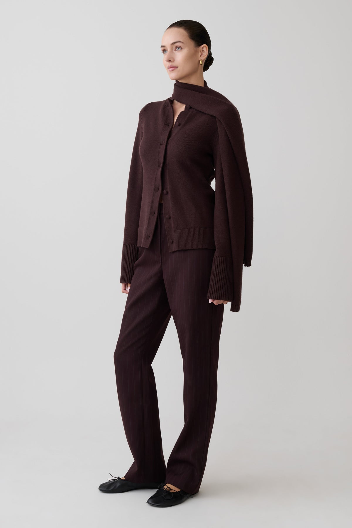 Lara Knit Cardigan With Scarf - Chocolate #3