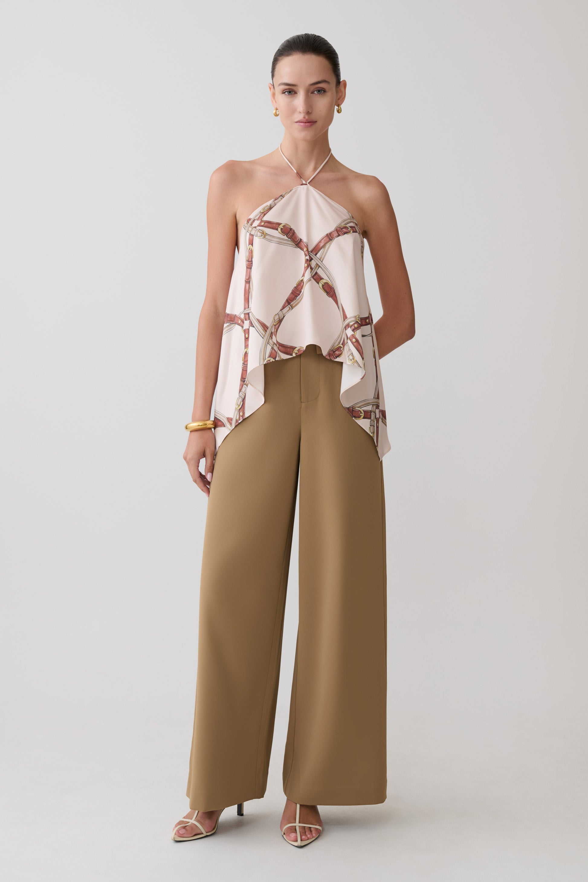 Adelaide Draped Satin Halter Top - Chain Print #6