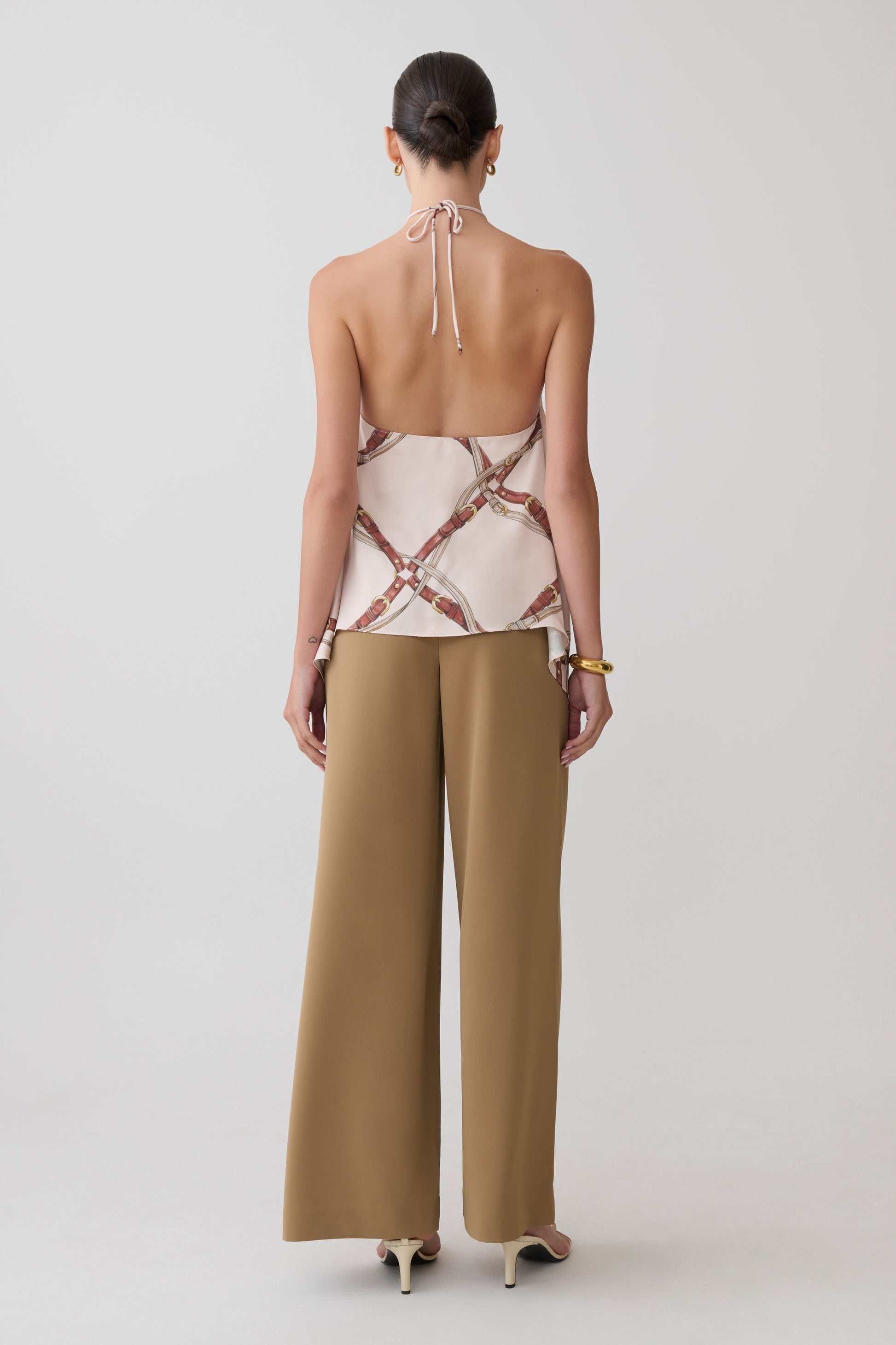 Adelaide Draped Satin Halter Top - Chain Print #5