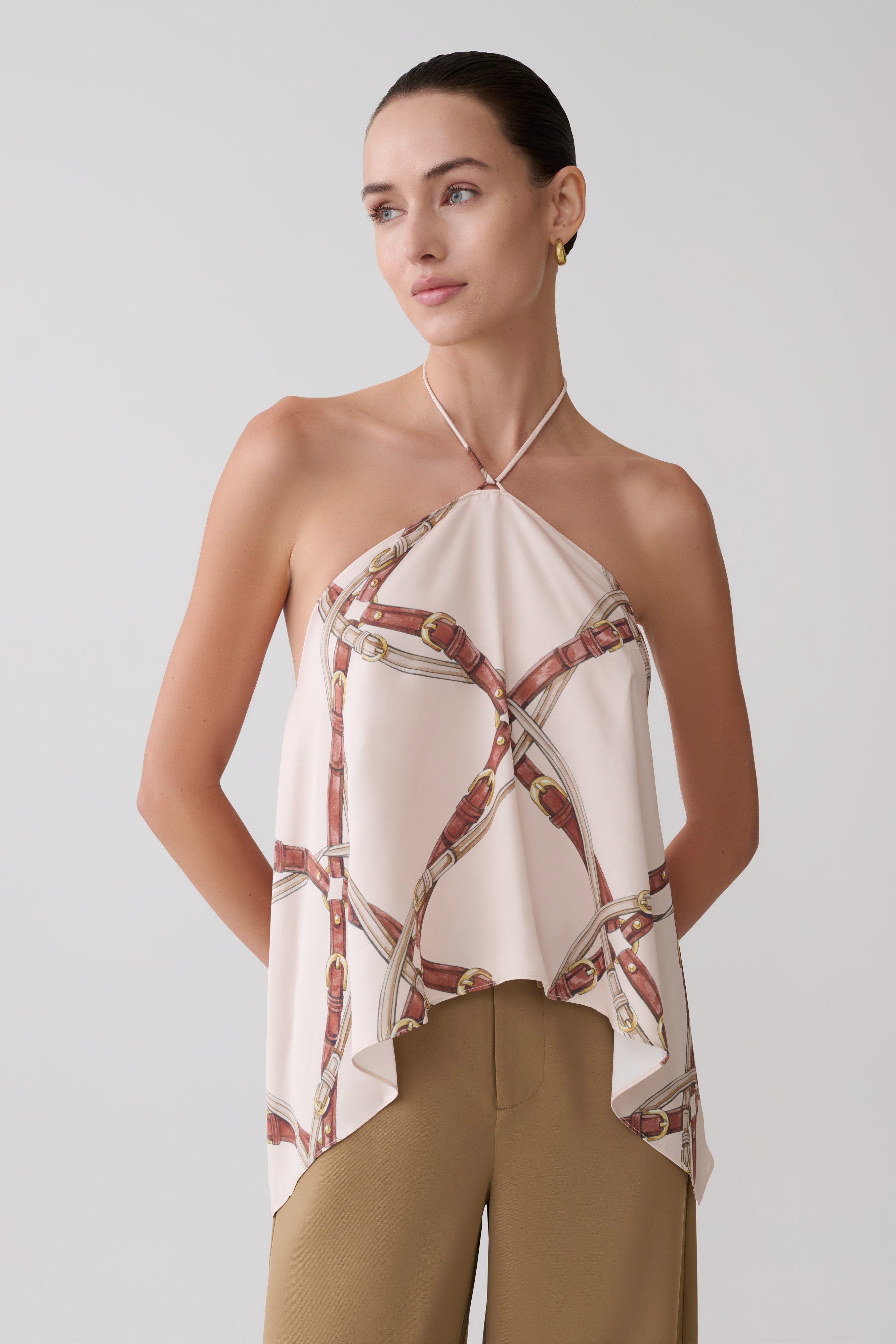 Adelaide Draped Satin Halter Top - Chain Print | MESHKI UK