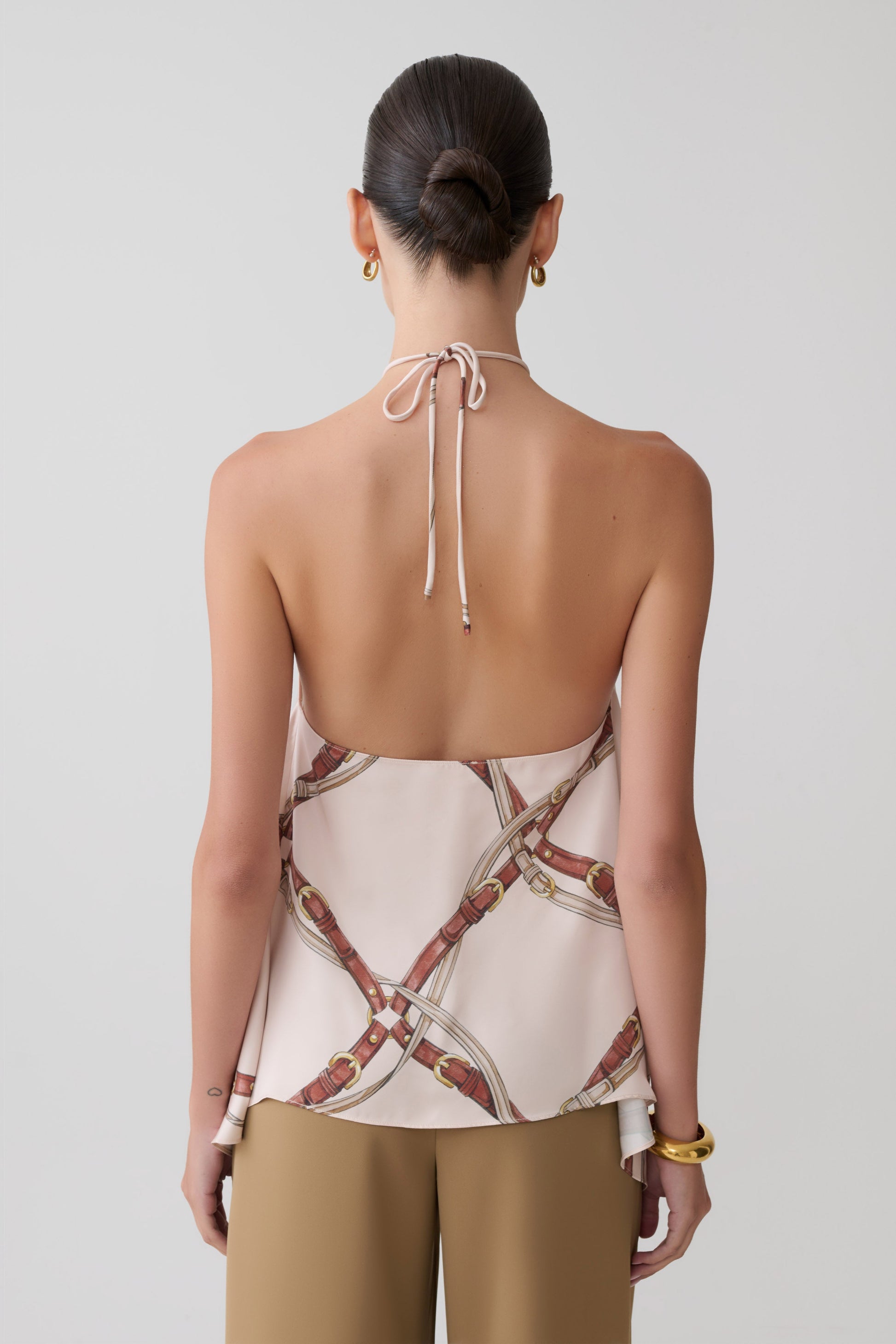 Adelaide Draped Satin Halter Top - Chain Print #2