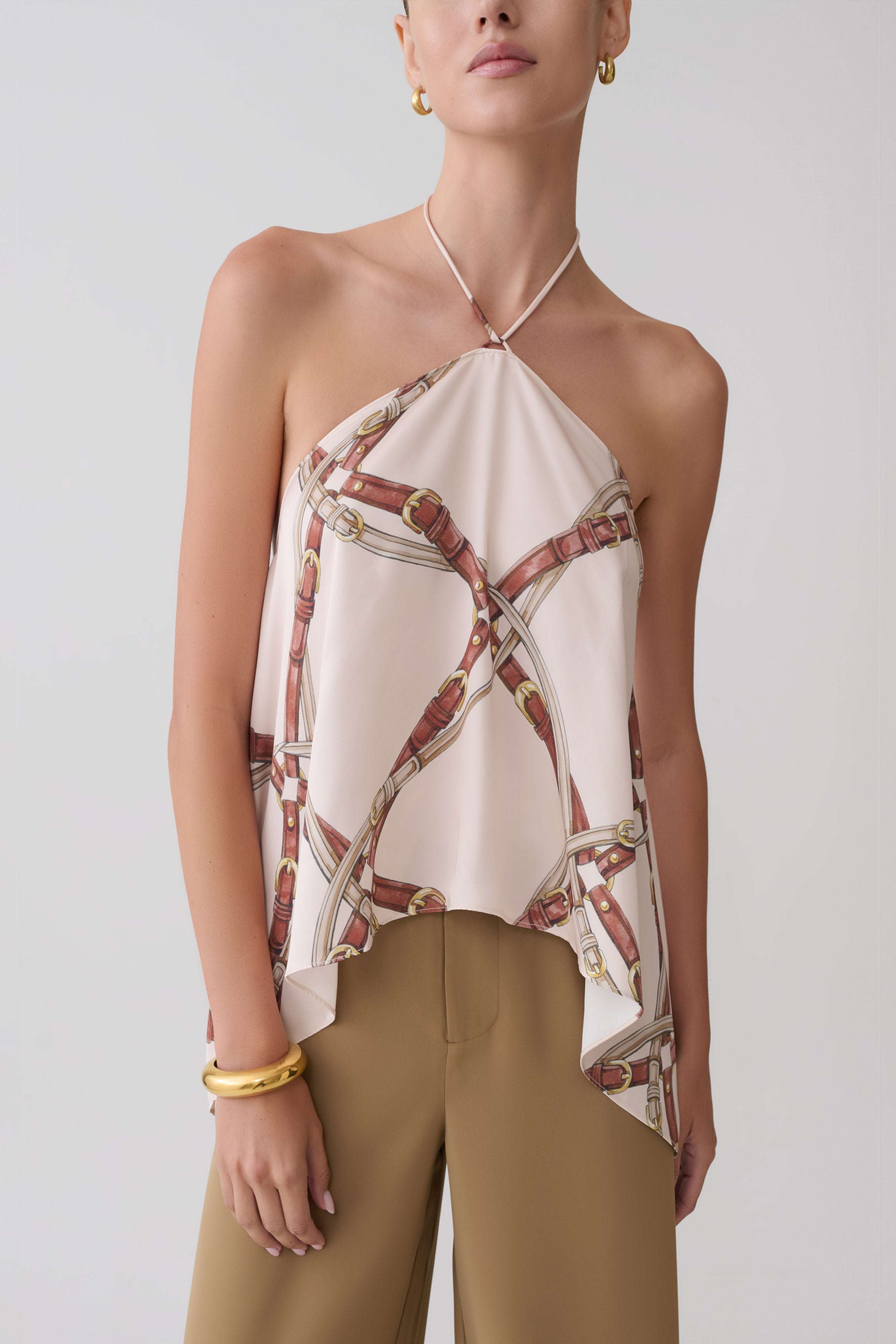 Adelaide Draped Satin Halter Top - Chain Print | MESHKI UK