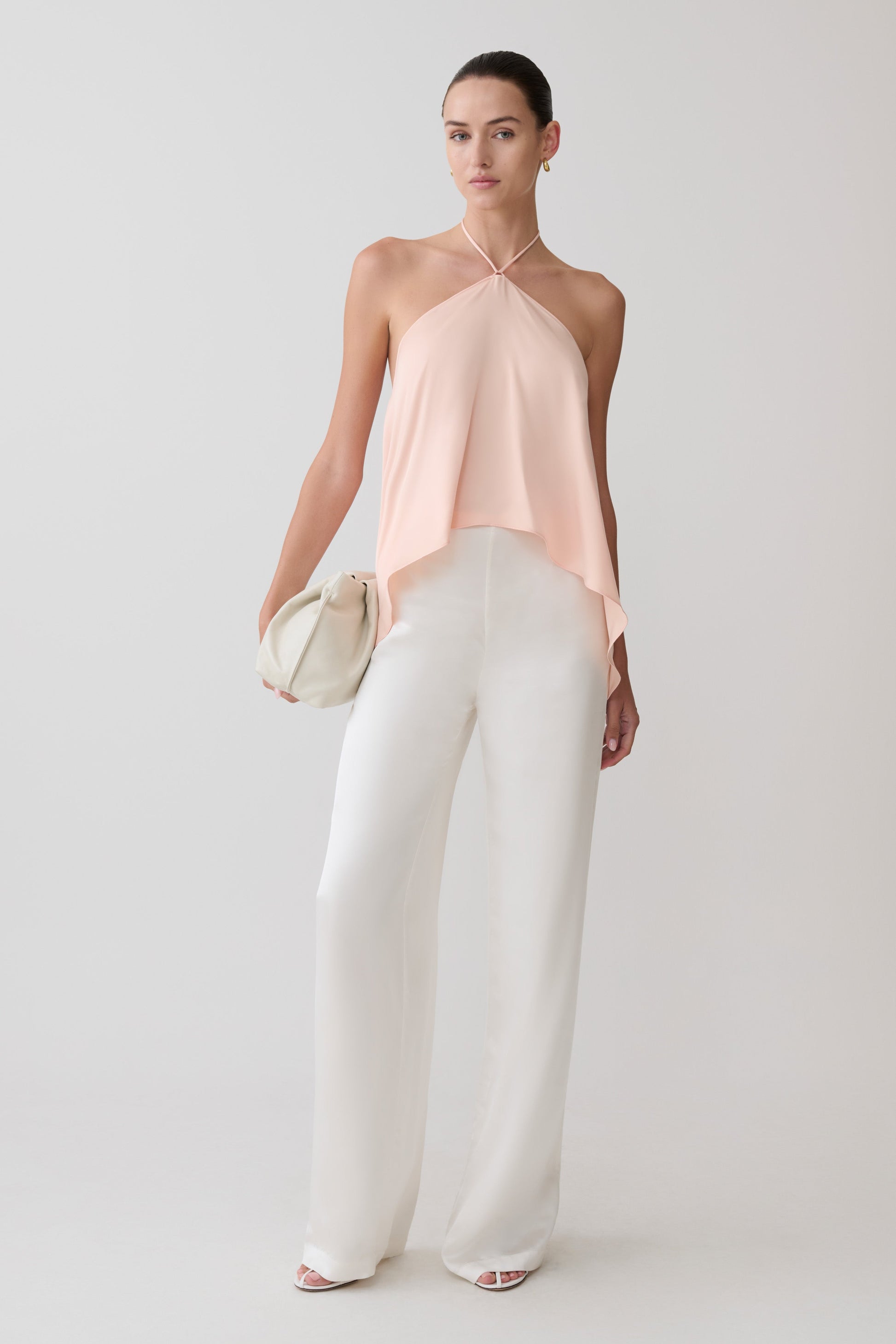 Adelaide Draped Satin Halter Top - Peach #7