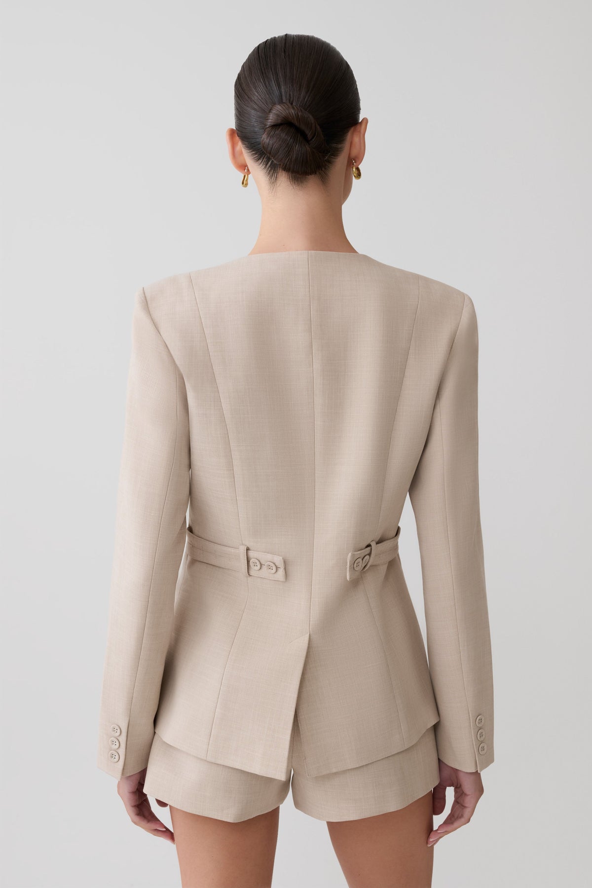 Solenne Collarless Suiting Blazer - Natural Marle