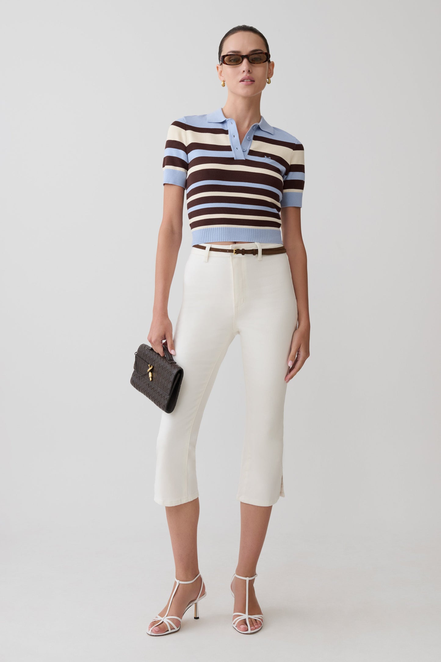 Philly Stripe Knit Button Up Top - Chocolate/Blue
