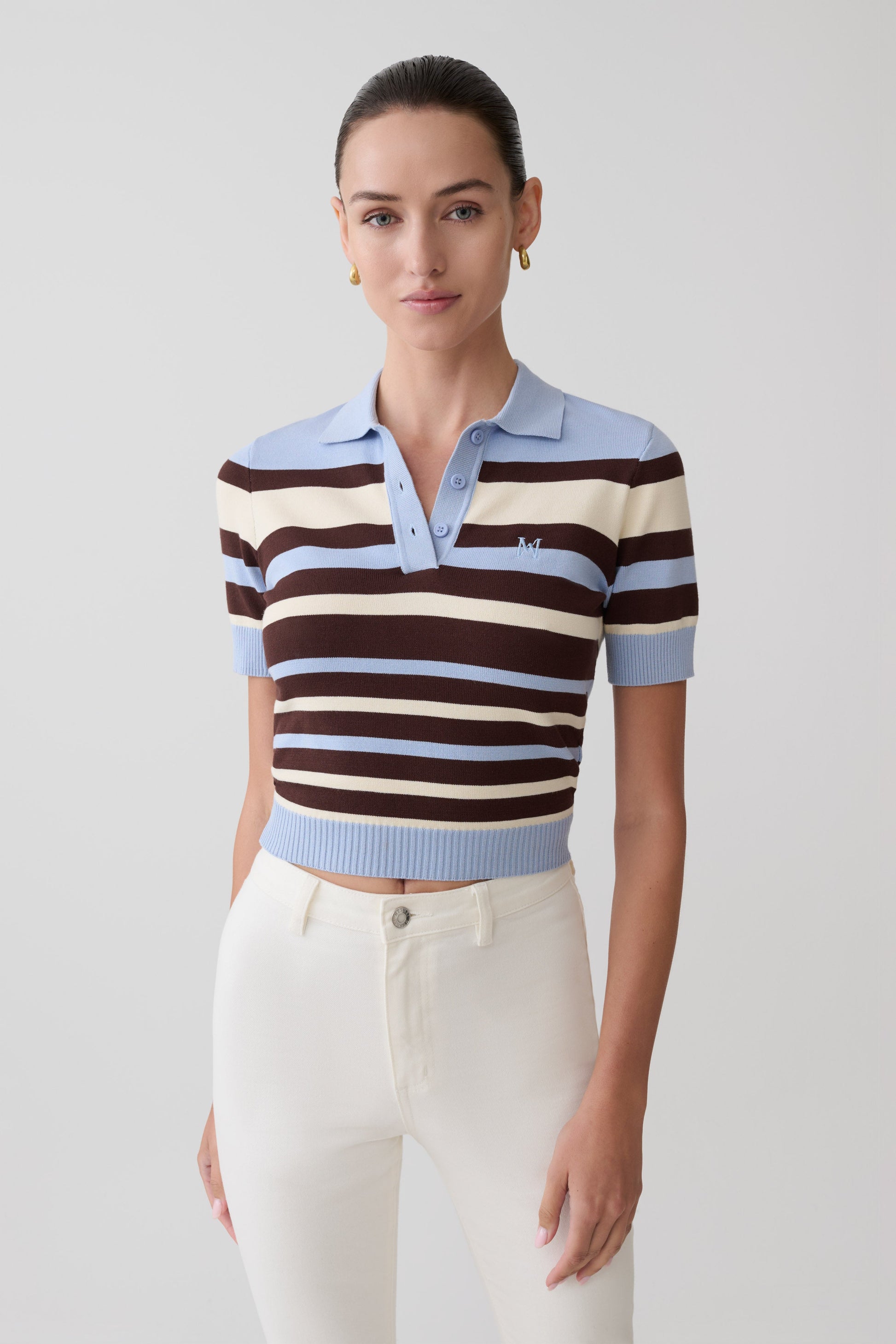 Philly Stripe Knit Button Up Top - Chocolate/Blue #8