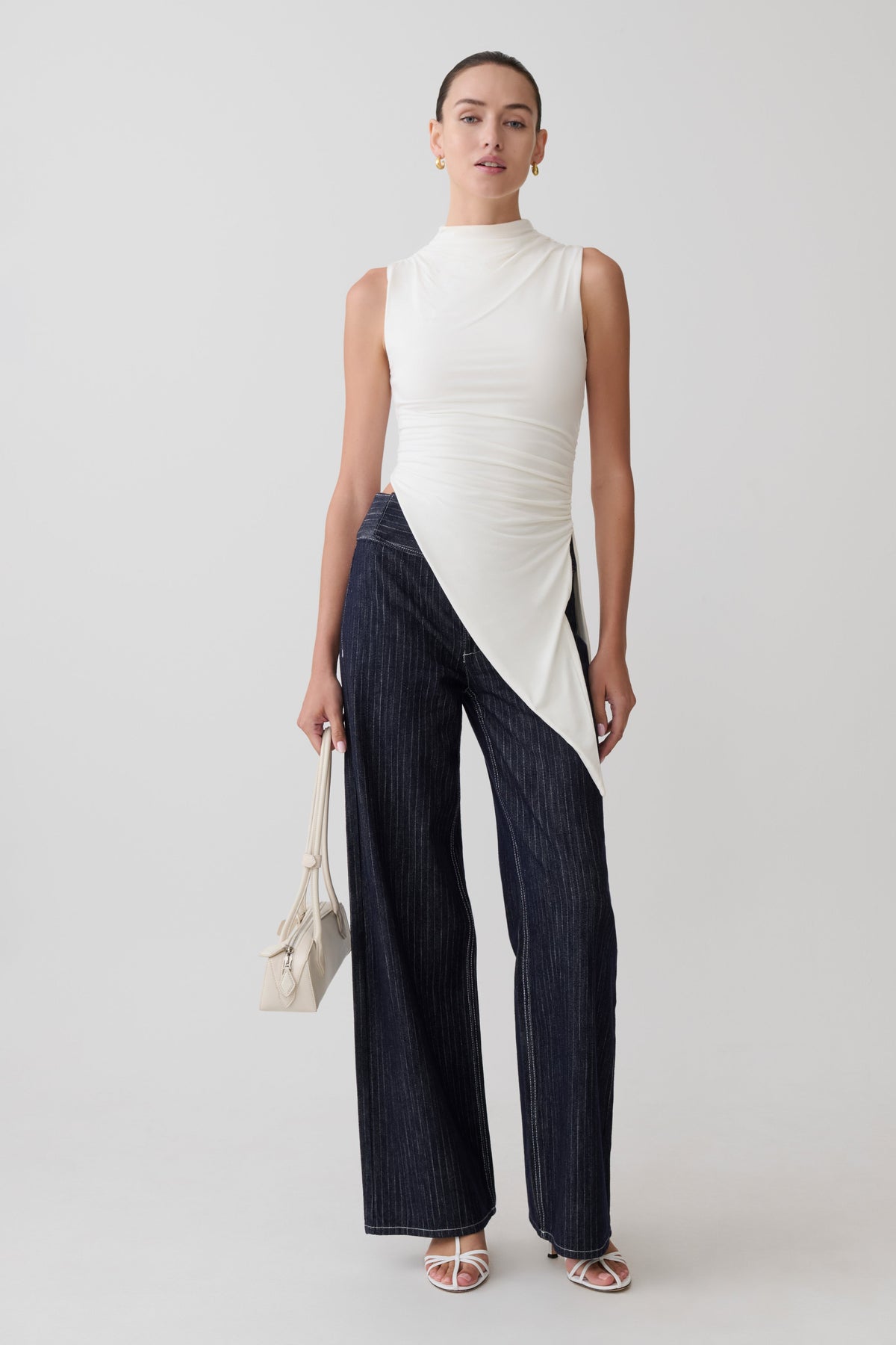 Suong High Neck Gathered Top - White #7