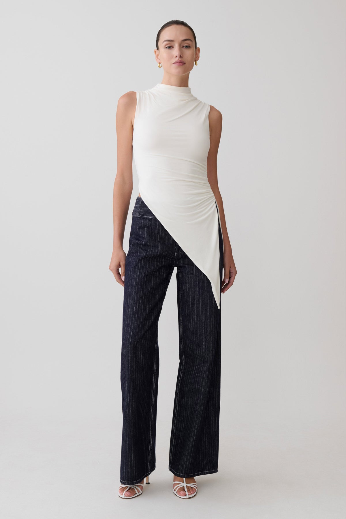 Suong High Neck Gathered Top - White #4