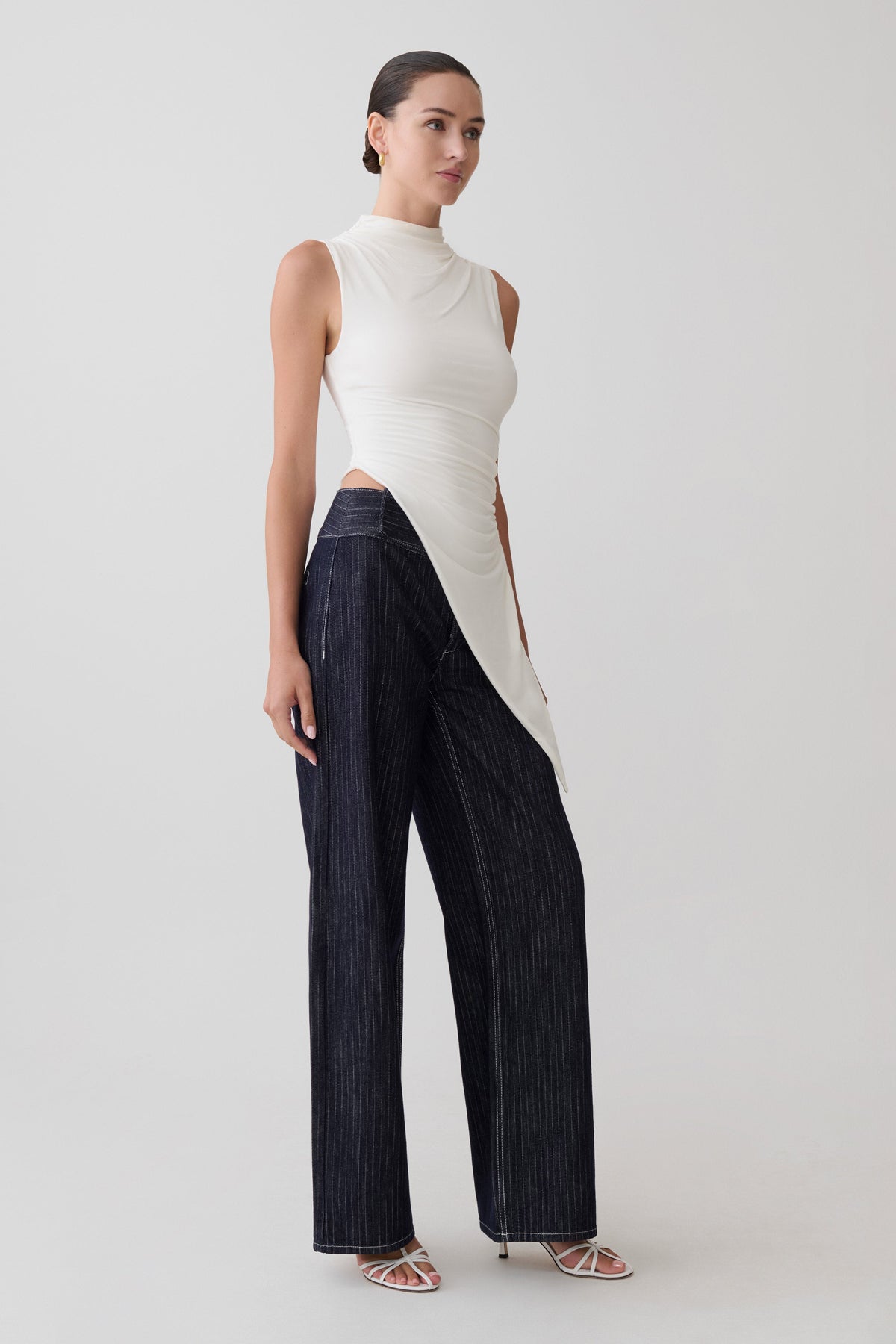 Suong High Neck Gathered Top - White #5