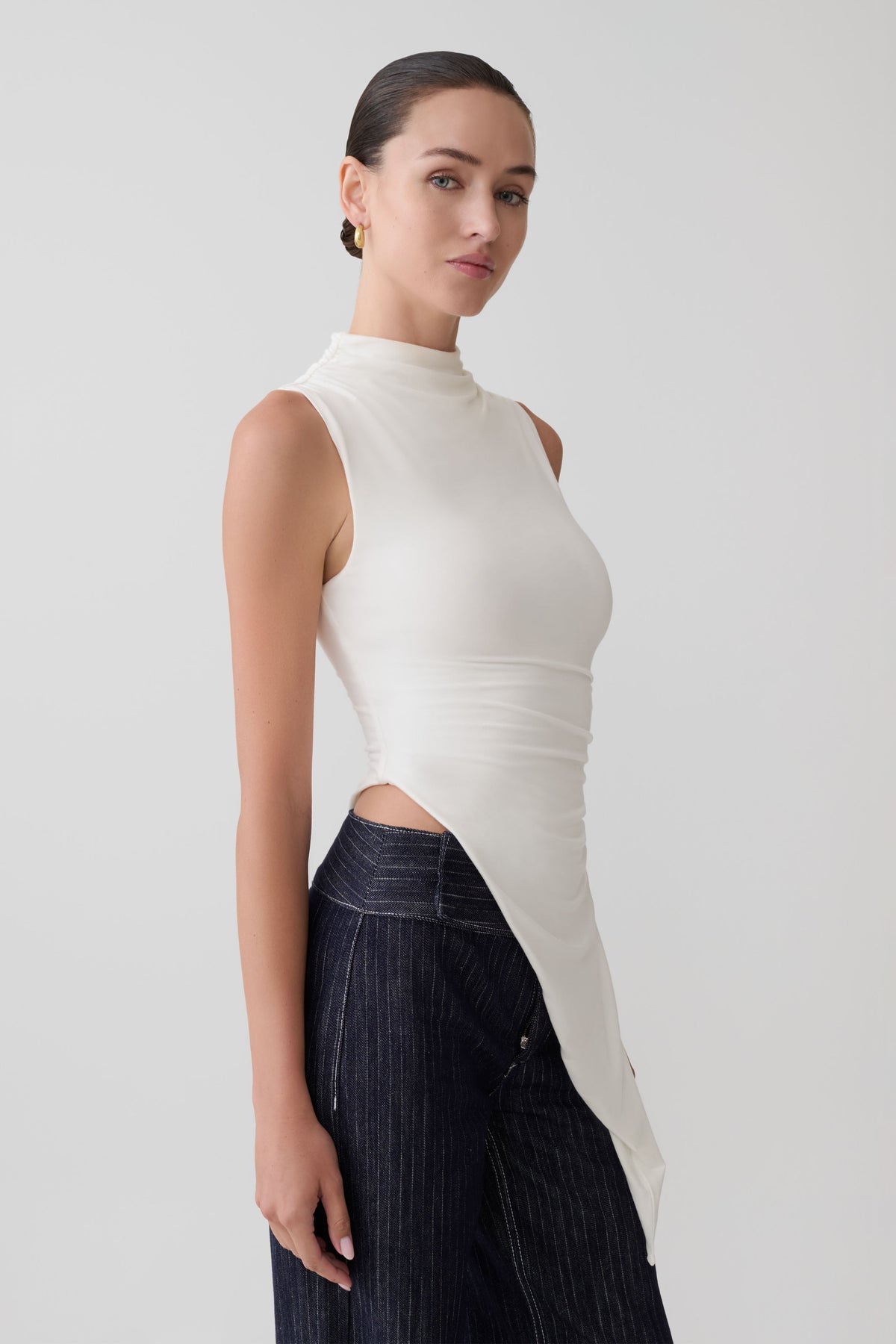 Suong High Neck Gathered Top - White #3