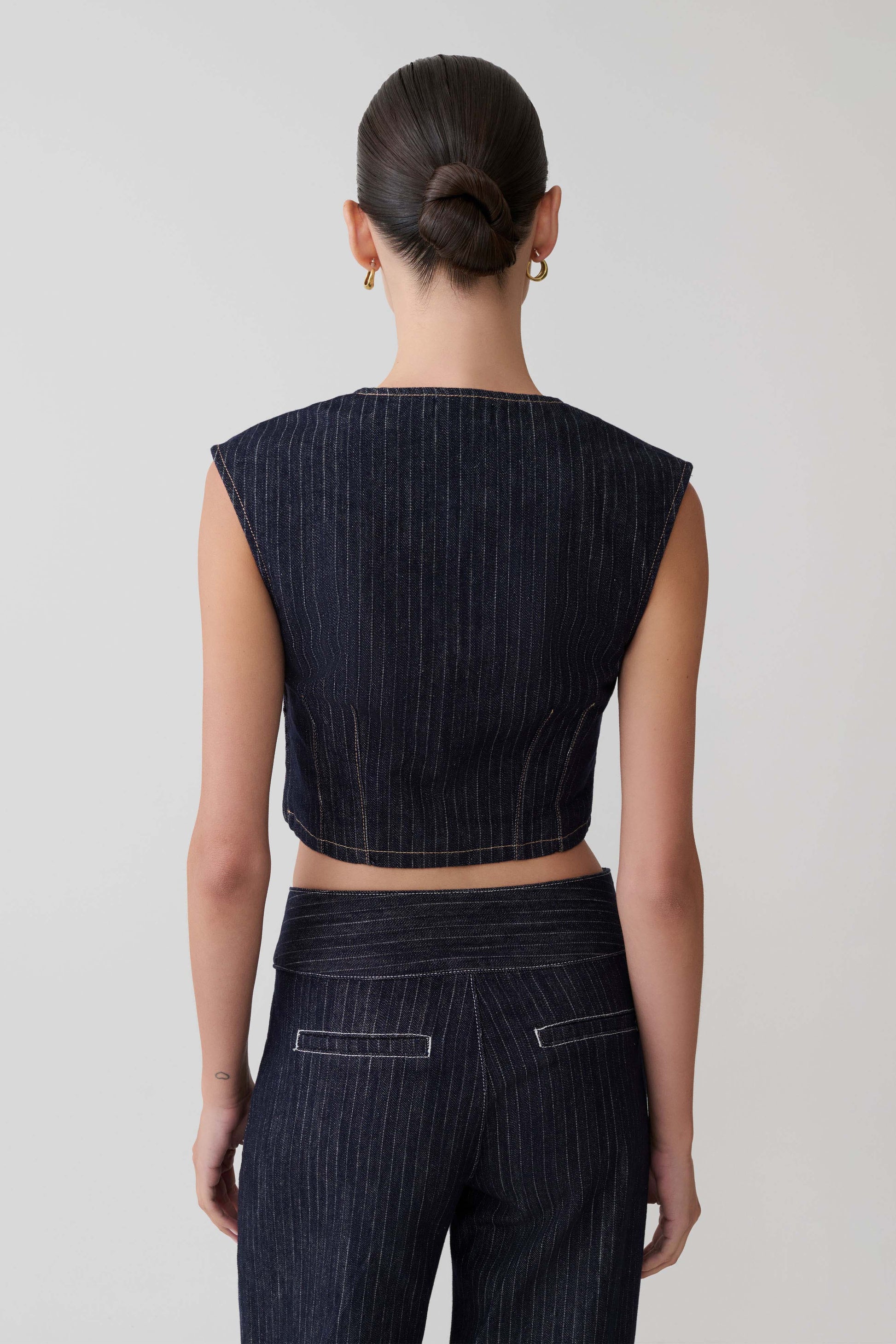 Loraine Sleeveless Denim Top - Indigo Pinstripe #3