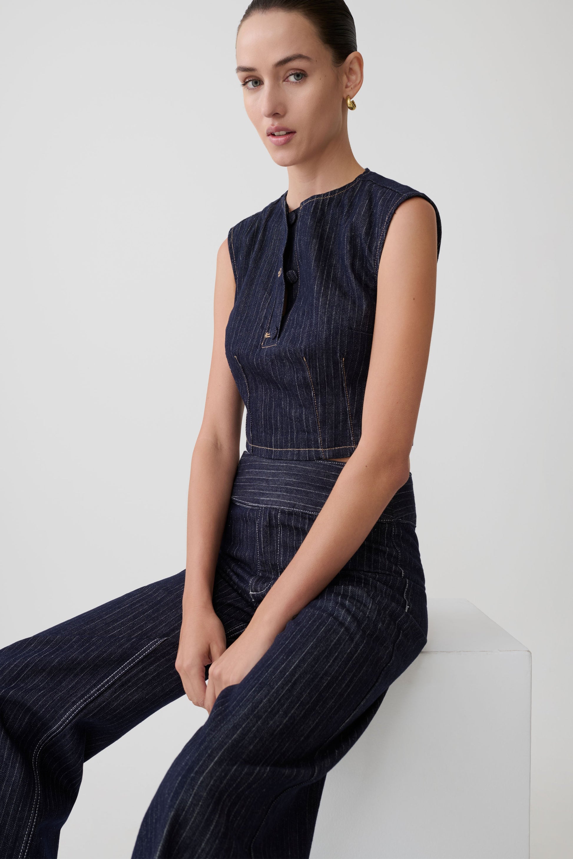 Loraine Sleeveless Denim Top - Indigo Pinstripe #4