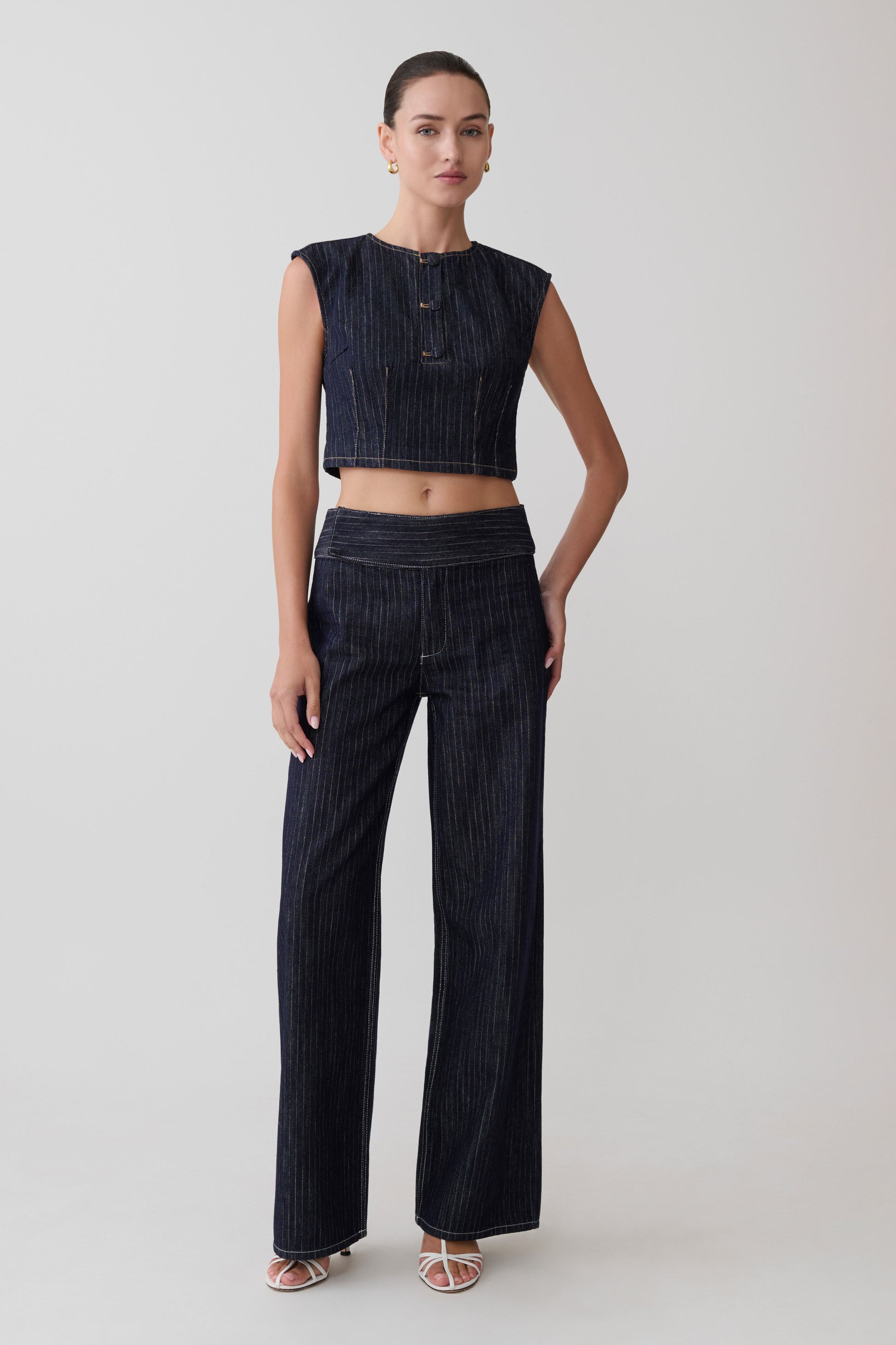 Loraine Sleeveless Denim Top - Indigo Pinstripe #8