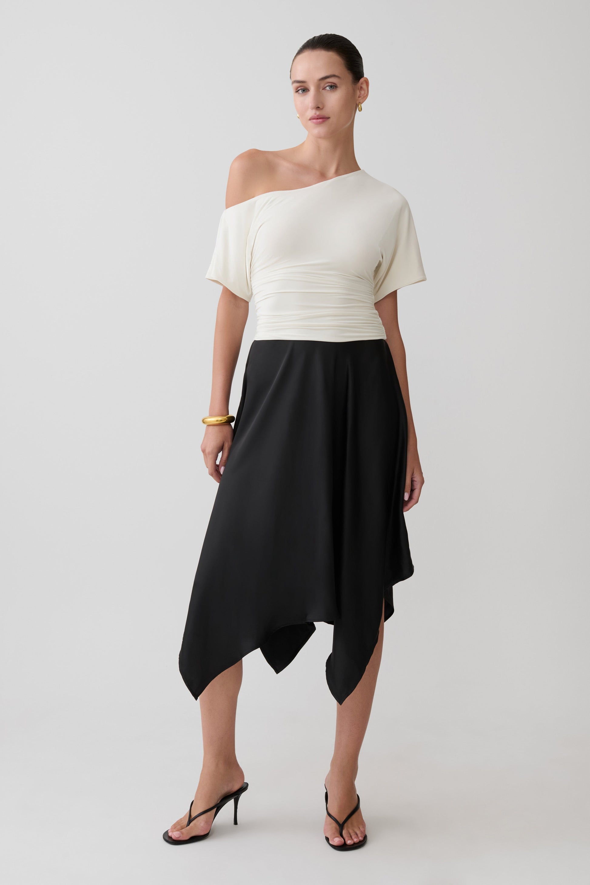 Coralie Asymmetric Satin Midi Skirt - Black #4
