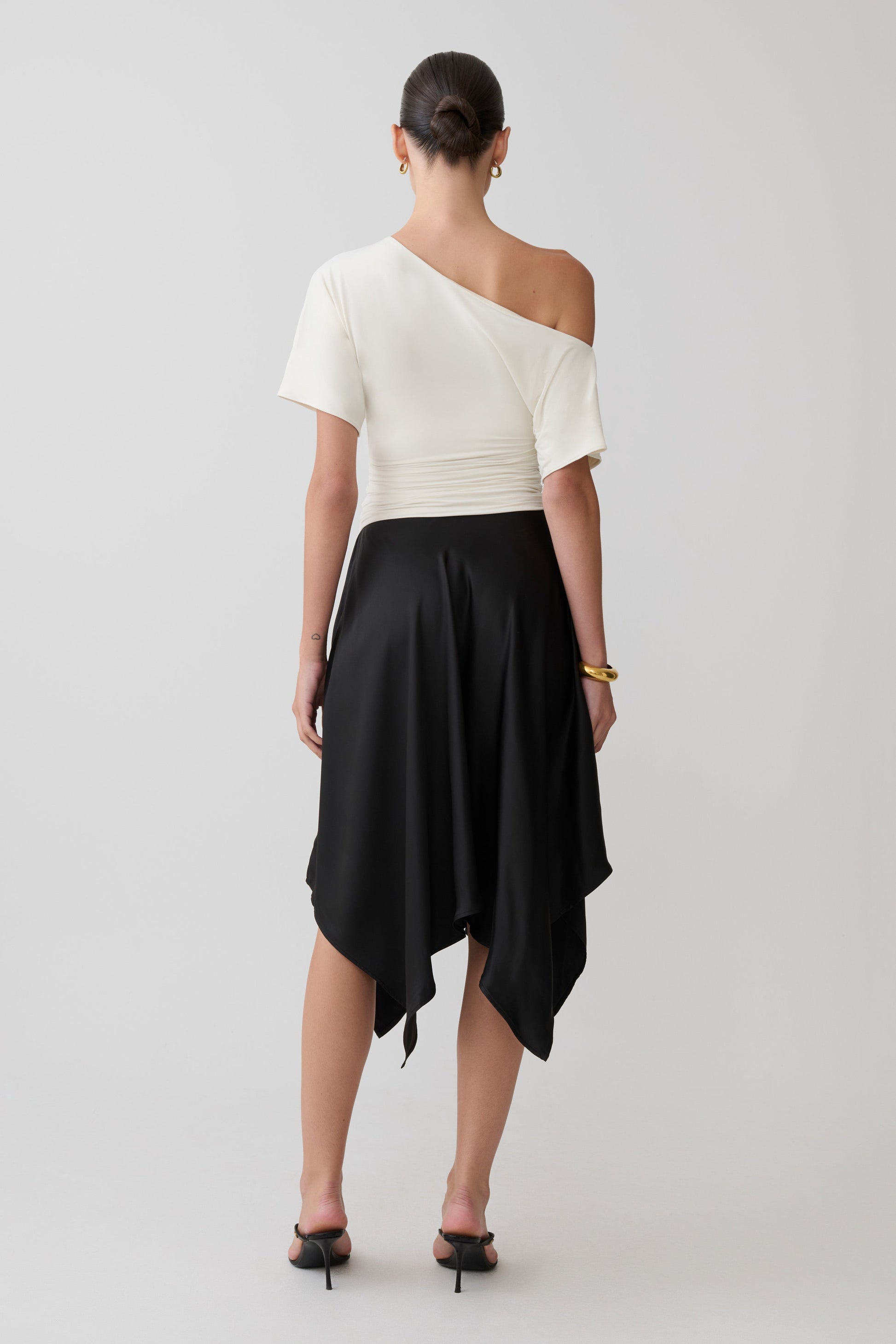 Coralie Asymmetric Satin Midi Skirt - Black #5