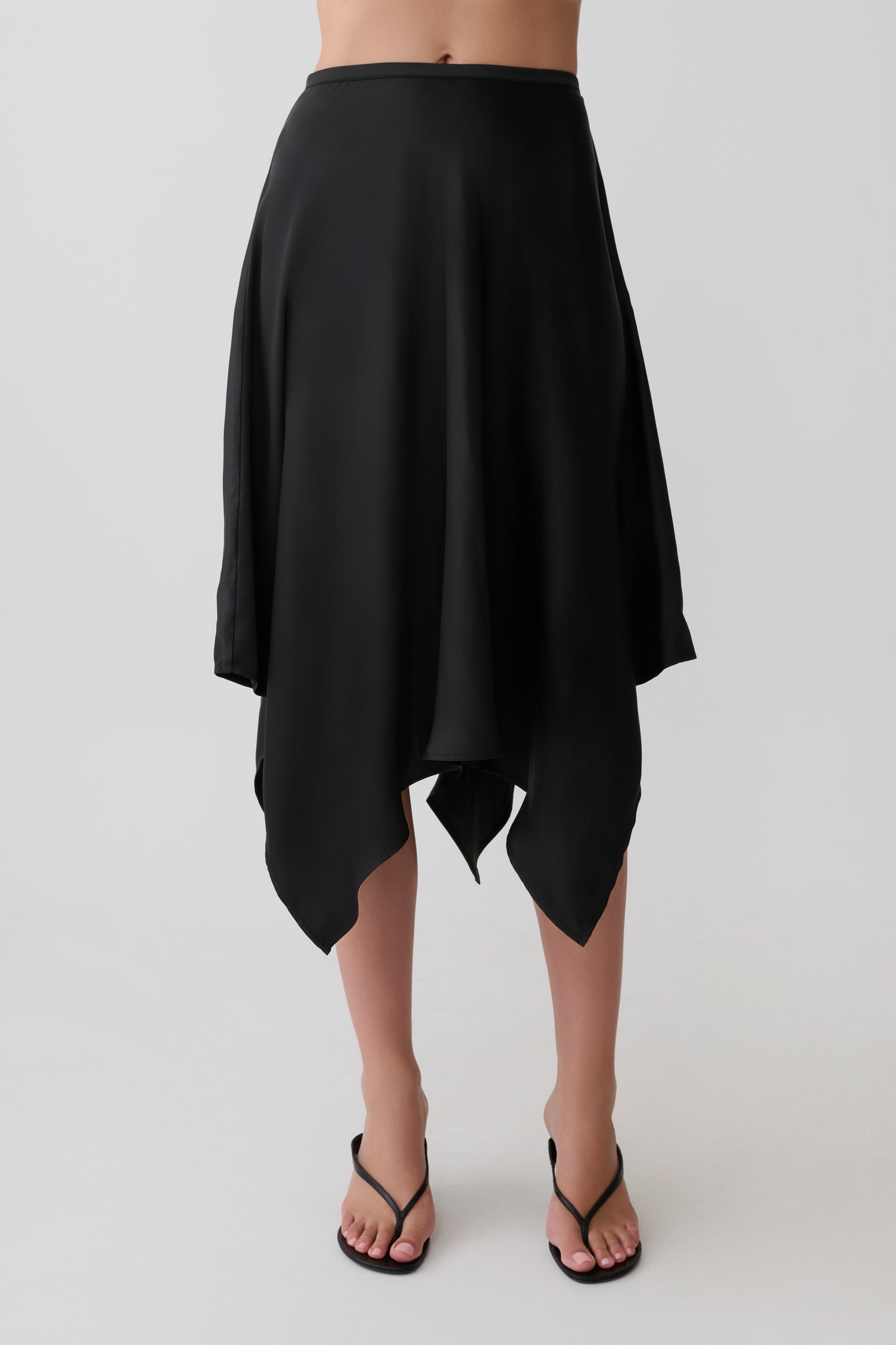 Coralie Asymmetric Satin Midi Skirt - Black #12