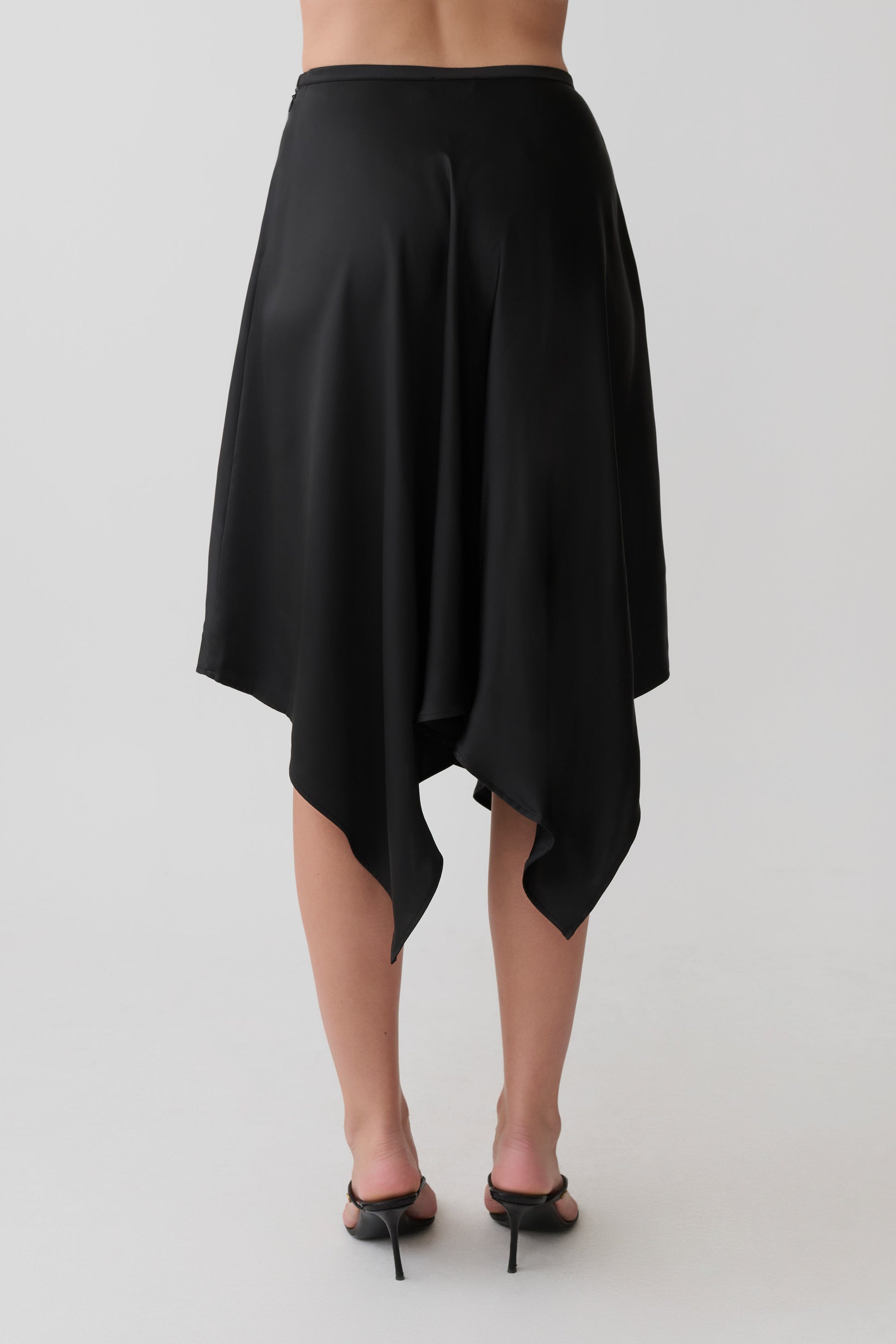 Coralie Asymmetric Satin Midi Skirt - Black #11