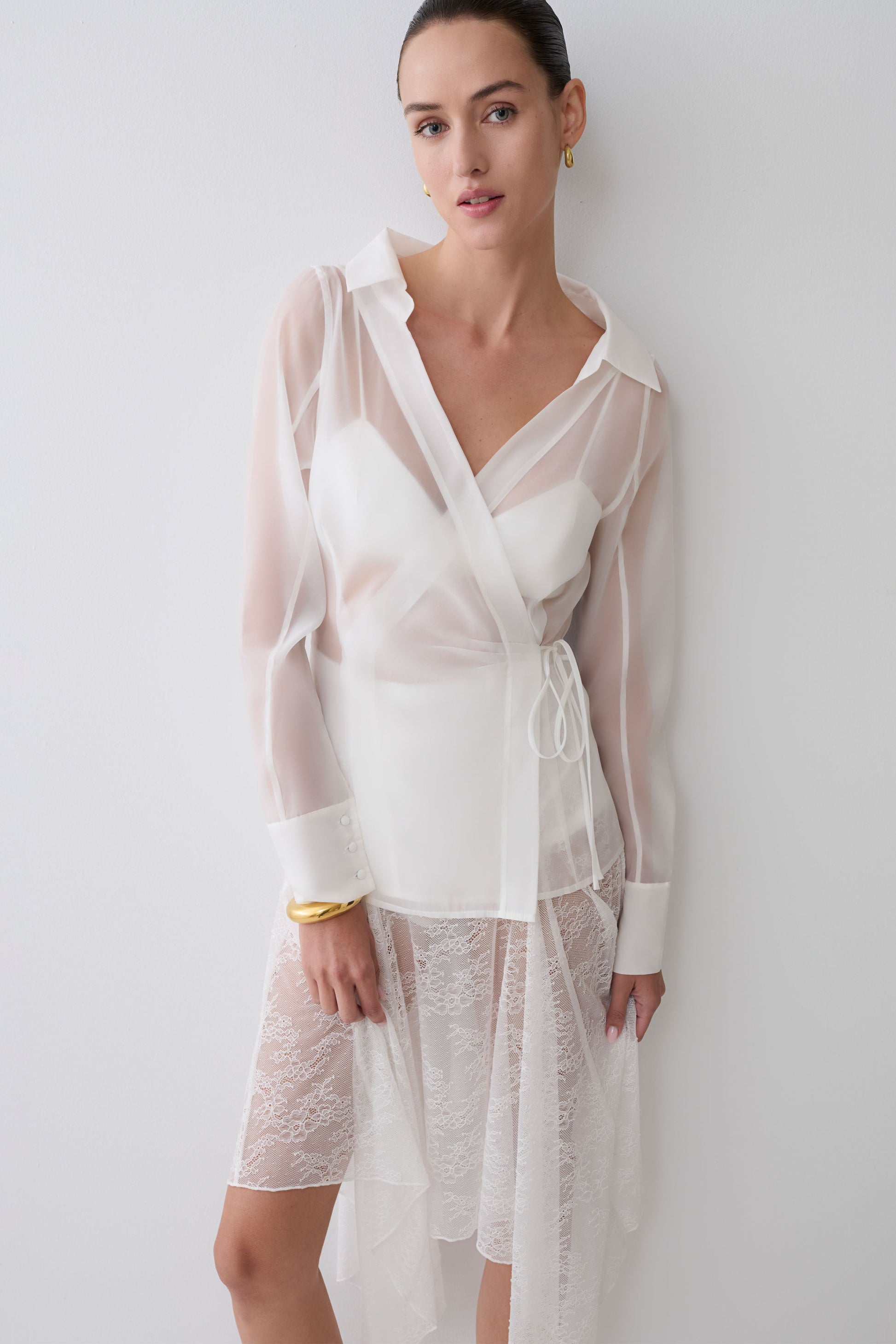 Frankie Organza Cross Over Shirt - White #7