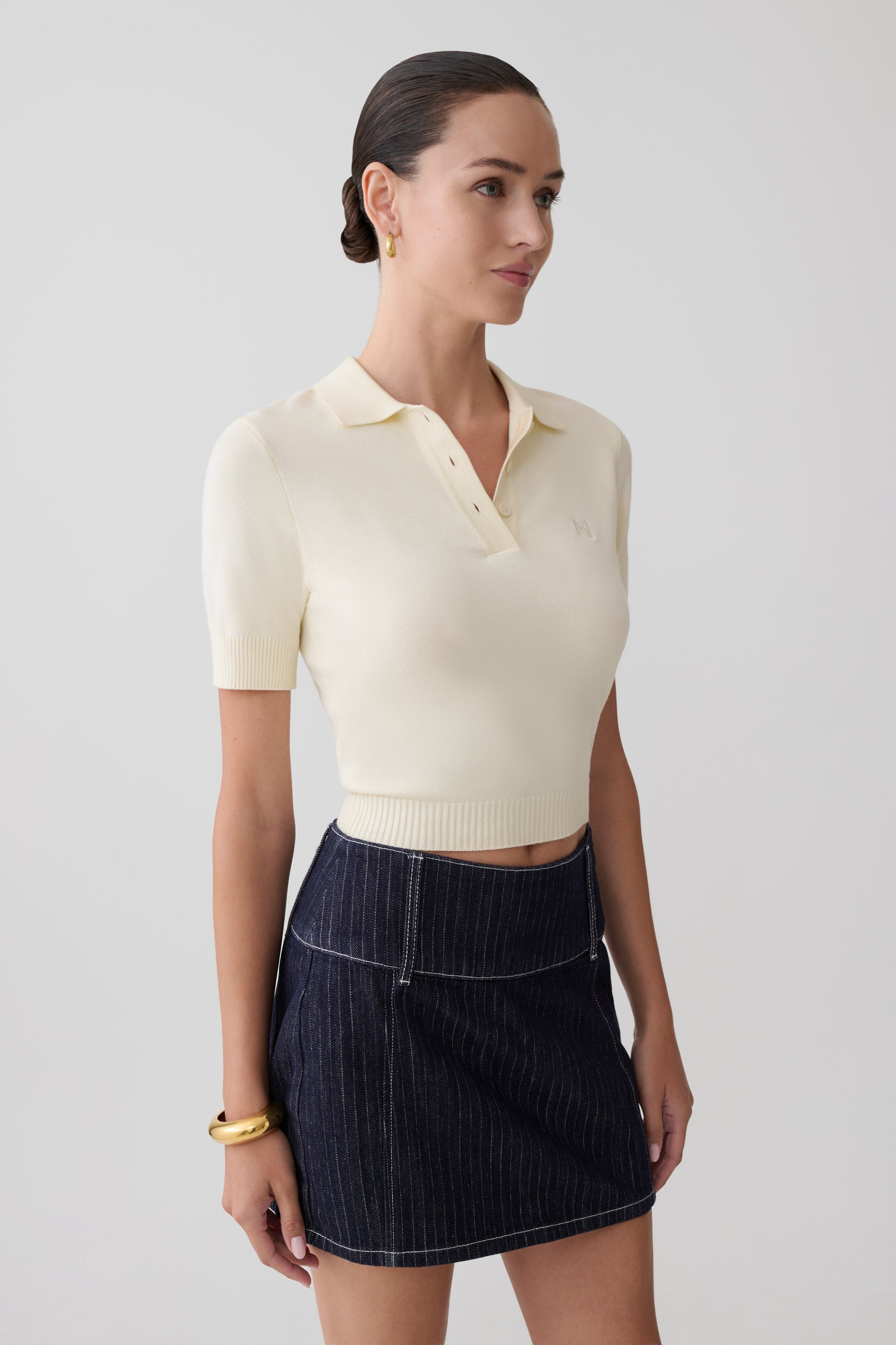 Loraine Mid Rise Denim Mini Skirt - Indigo Pinstripe #5