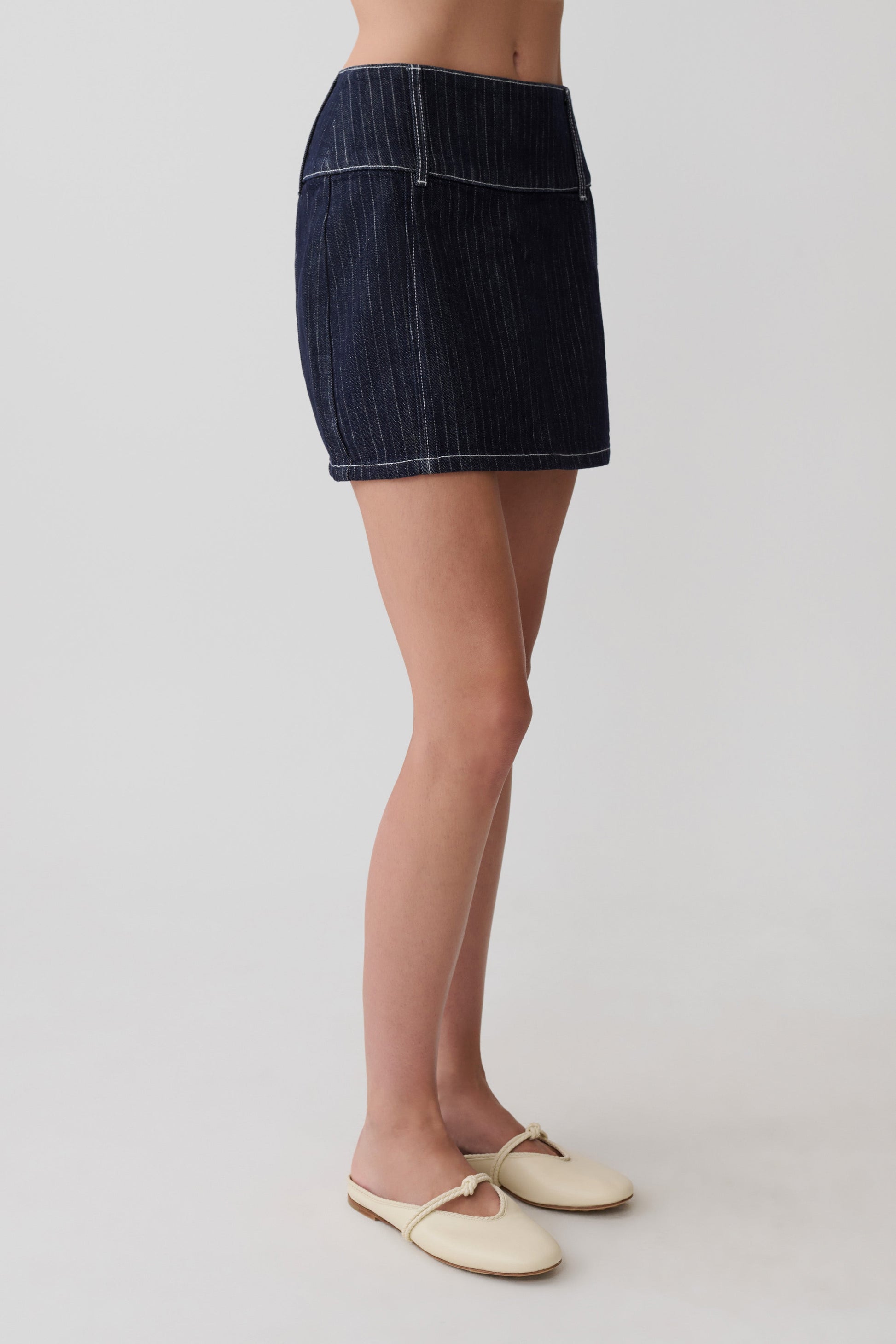 Loraine Mid Rise Denim Mini Skirt - Indigo Pinstripe #8