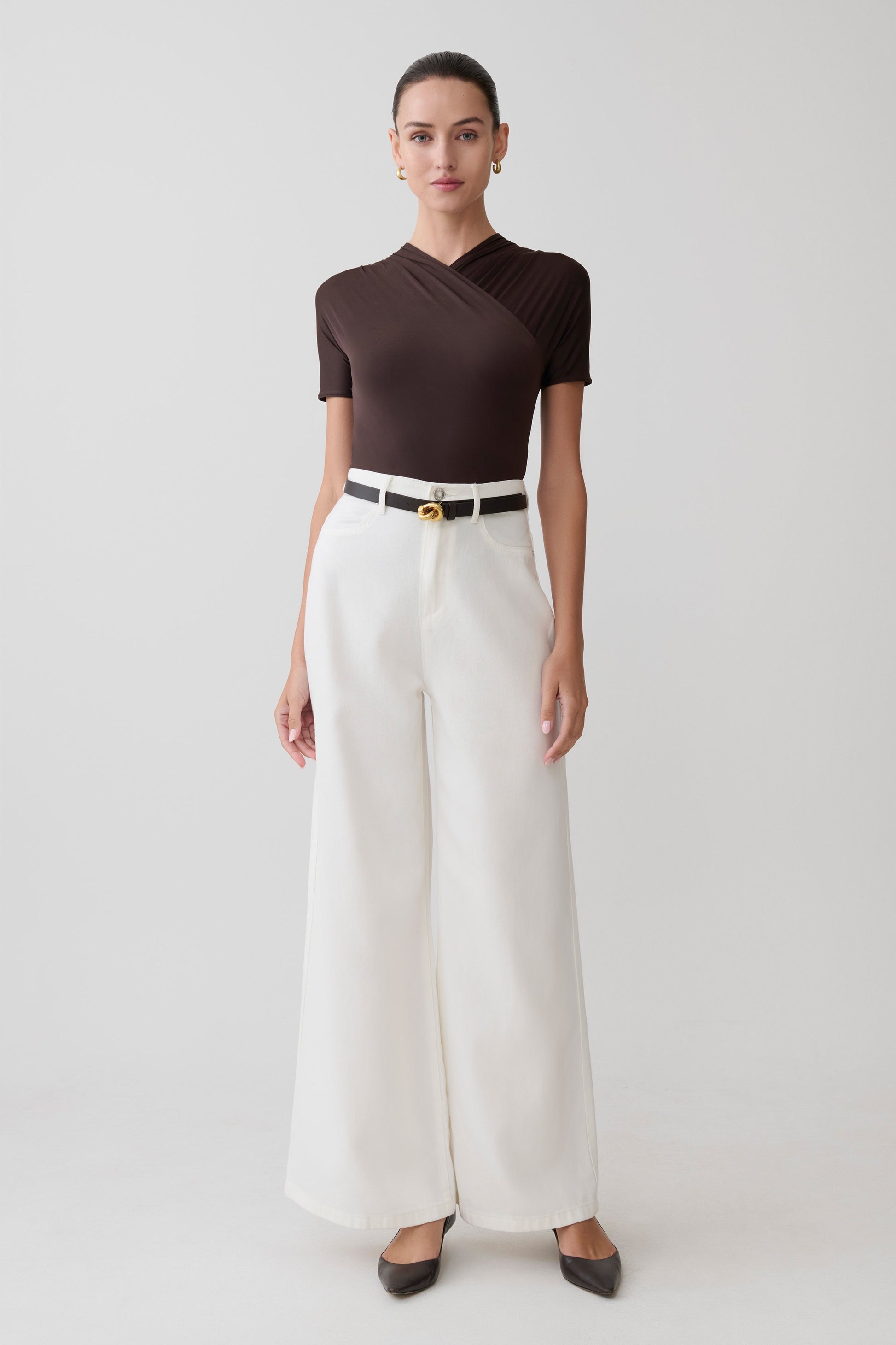 Junie Shortsleeve Cross-Over Bodysuit - Chocolate #2