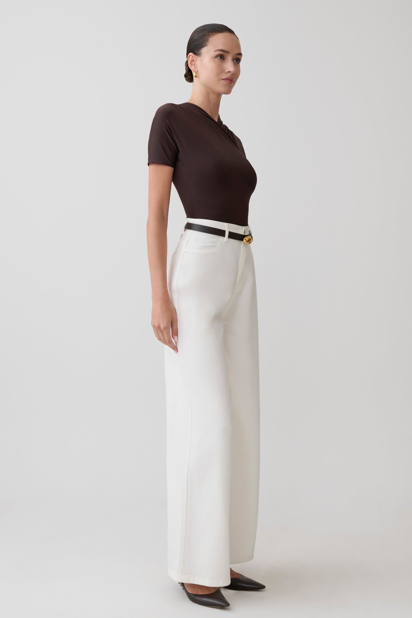 Junie Shortsleeve Cross-Over Bodysuit - Chocolate