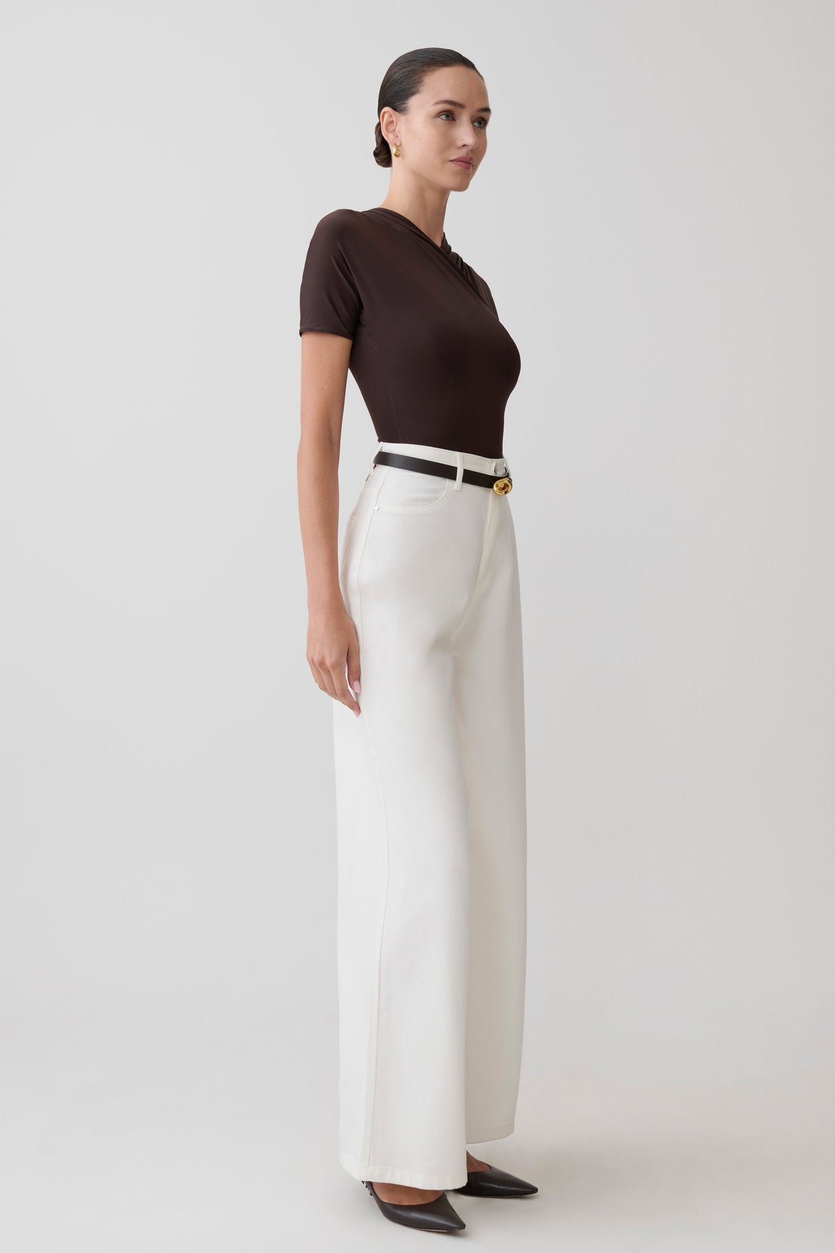 Junie Shortsleeve Cross-Over Bodysuit - Chocolate #3