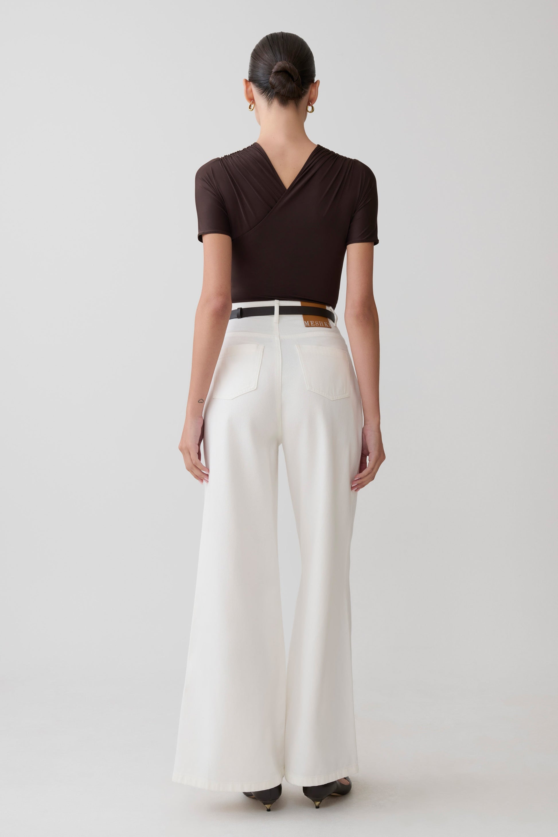 Junie Shortsleeve Cross-Over Bodysuit - Chocolate #4
