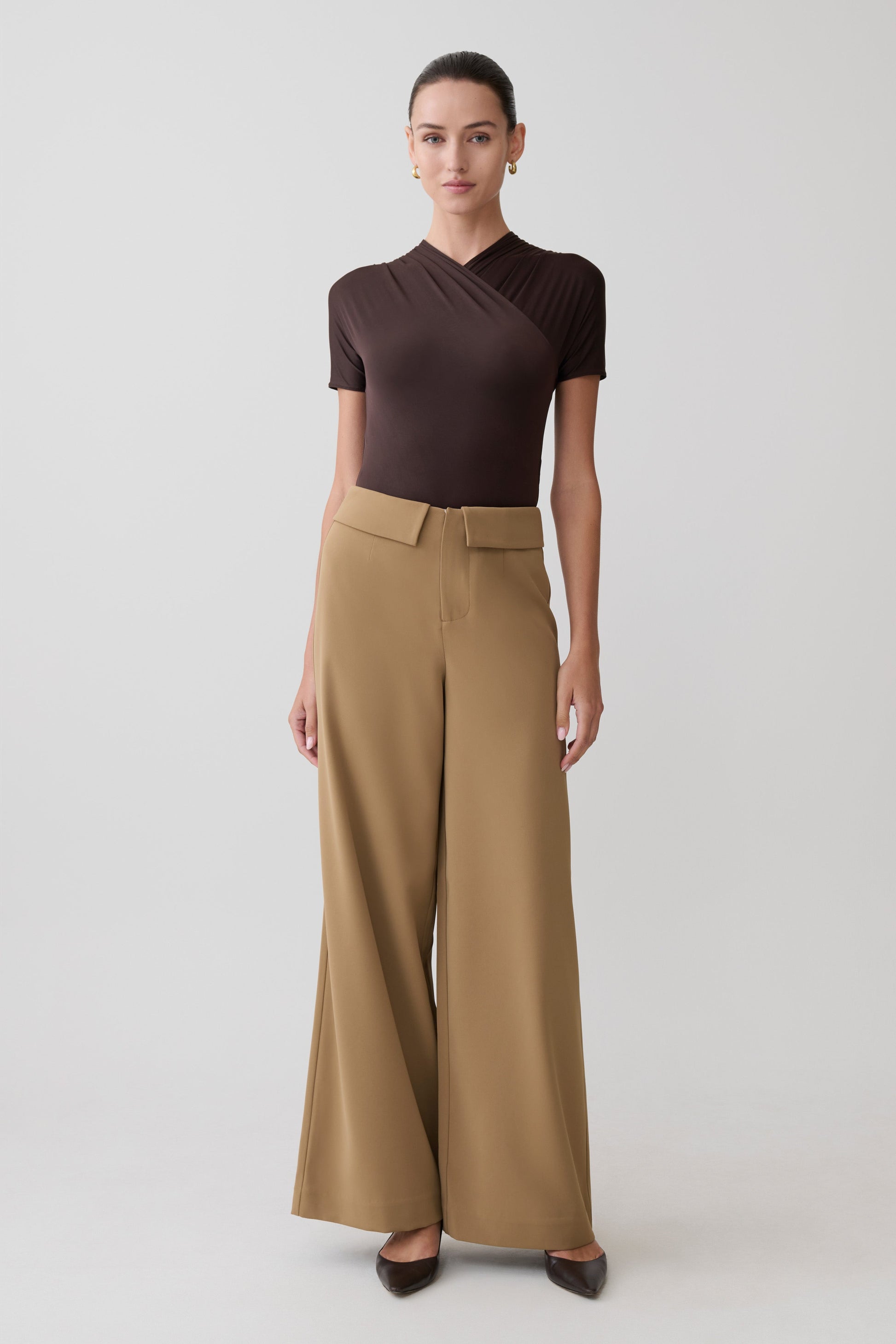 Junie Shortsleeve Cross-Over Bodysuit - Chocolate #10
