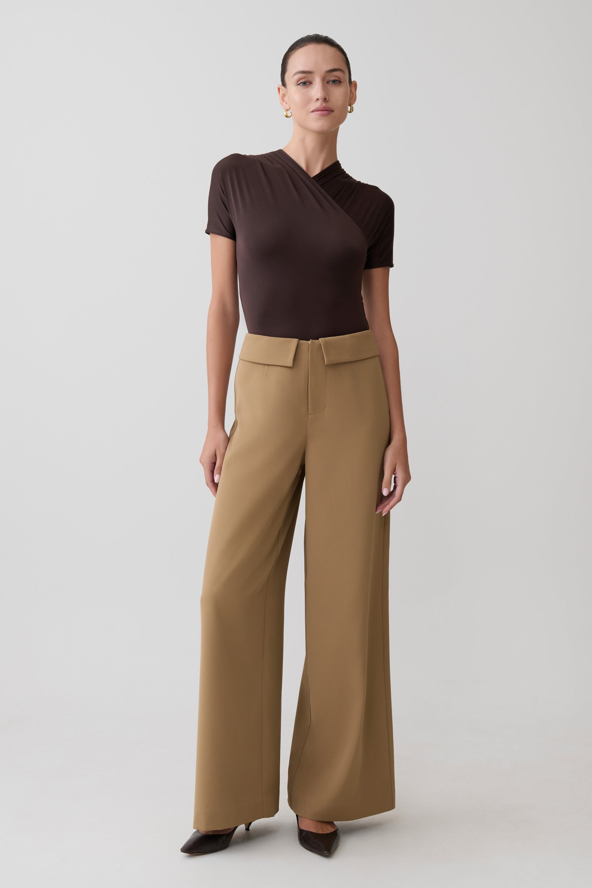 Junie Shortsleeve Cross-Over Bodysuit - Chocolate #9