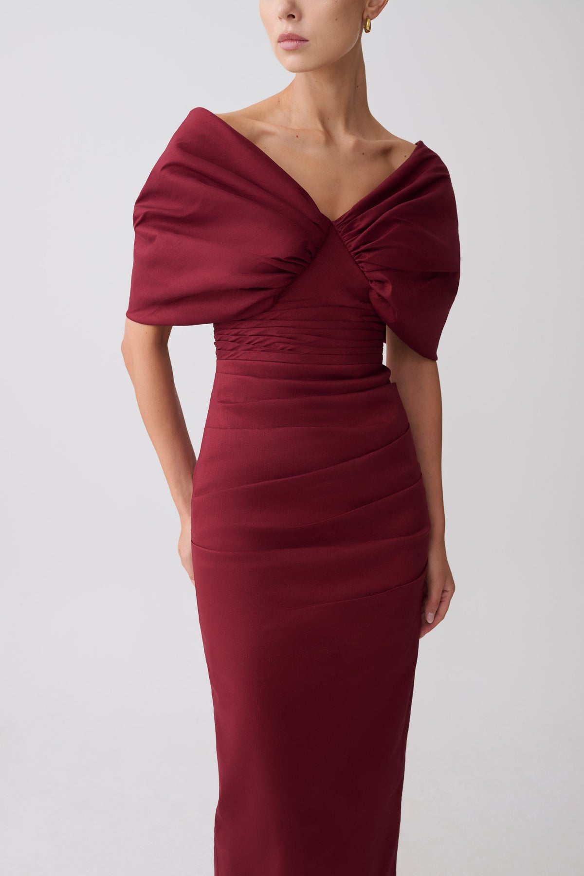 Thelma Bardot Maxi Dress - Wine #5