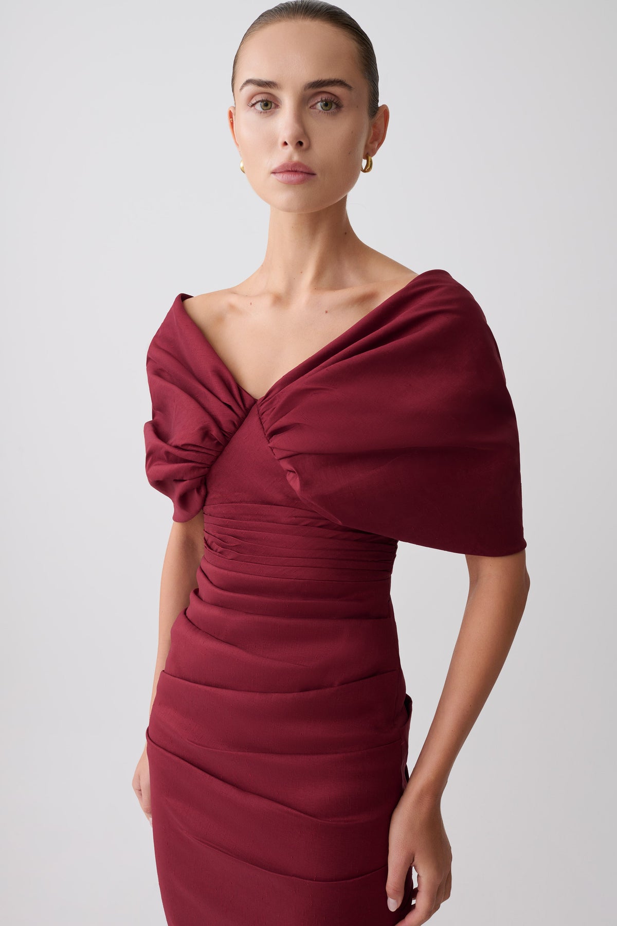 Thelma Bardot Maxi Dress - Wine #7