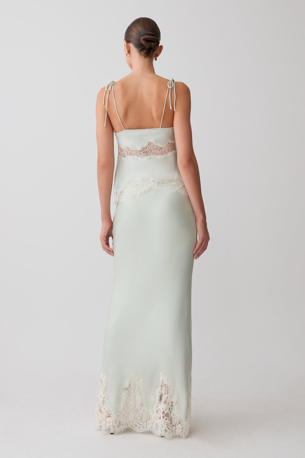 Nina Satin And Lace Maxi Skirt - Sage #3