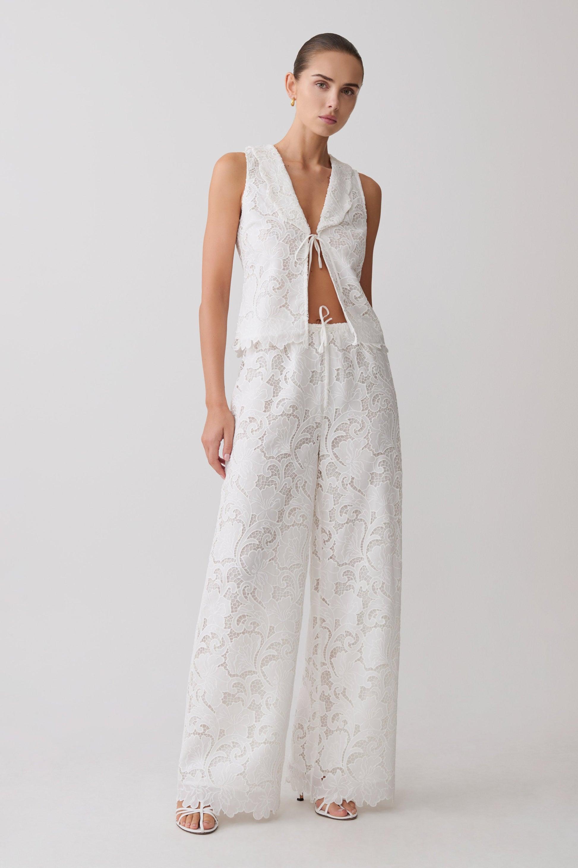 Tessa Broderie Straight Leg Pants - White #3