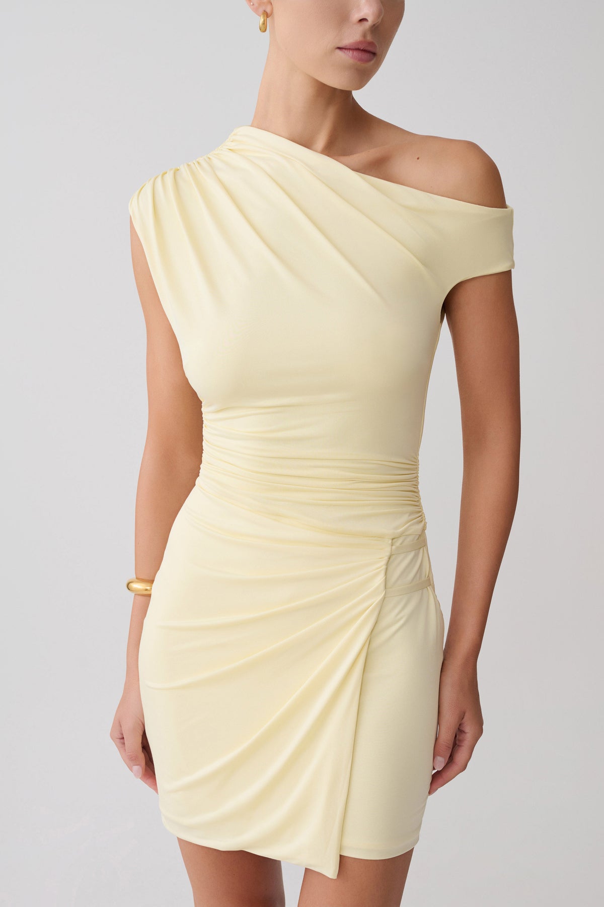 Alyn Off Shoulder Draped Mini Dress - Lemon #5