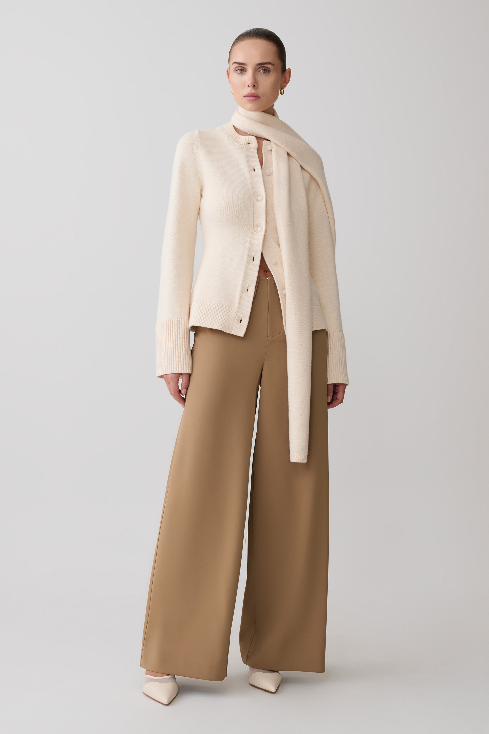 Lara Knit Cardigan With Scarf - Ivory #4