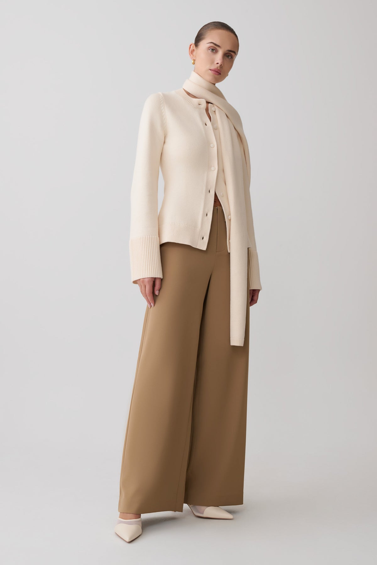 Lara Knit Cardigan With Scarf - Ivory #5