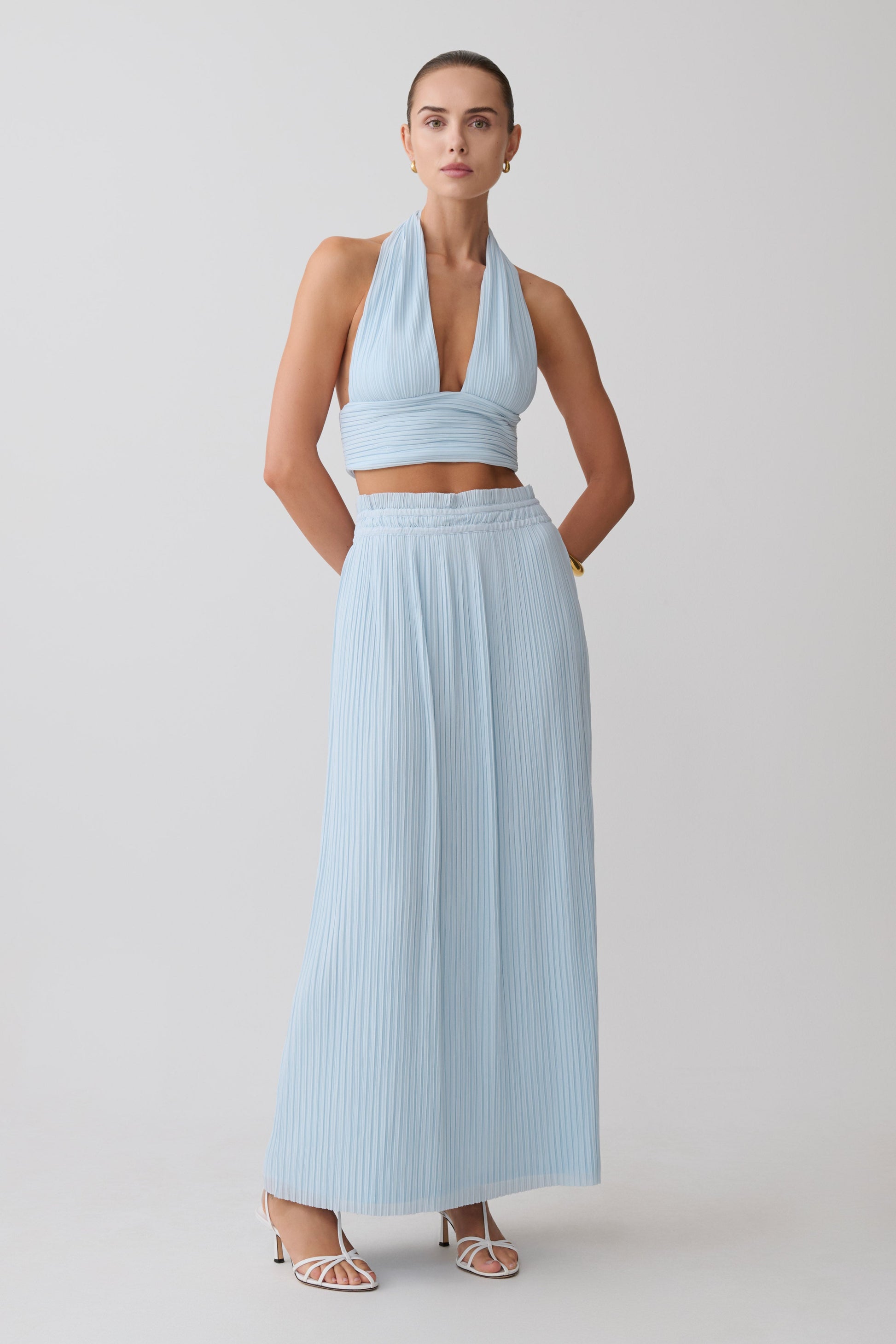 Amaris Sleeveless Plisse Halter Top - Pale Blue #8
