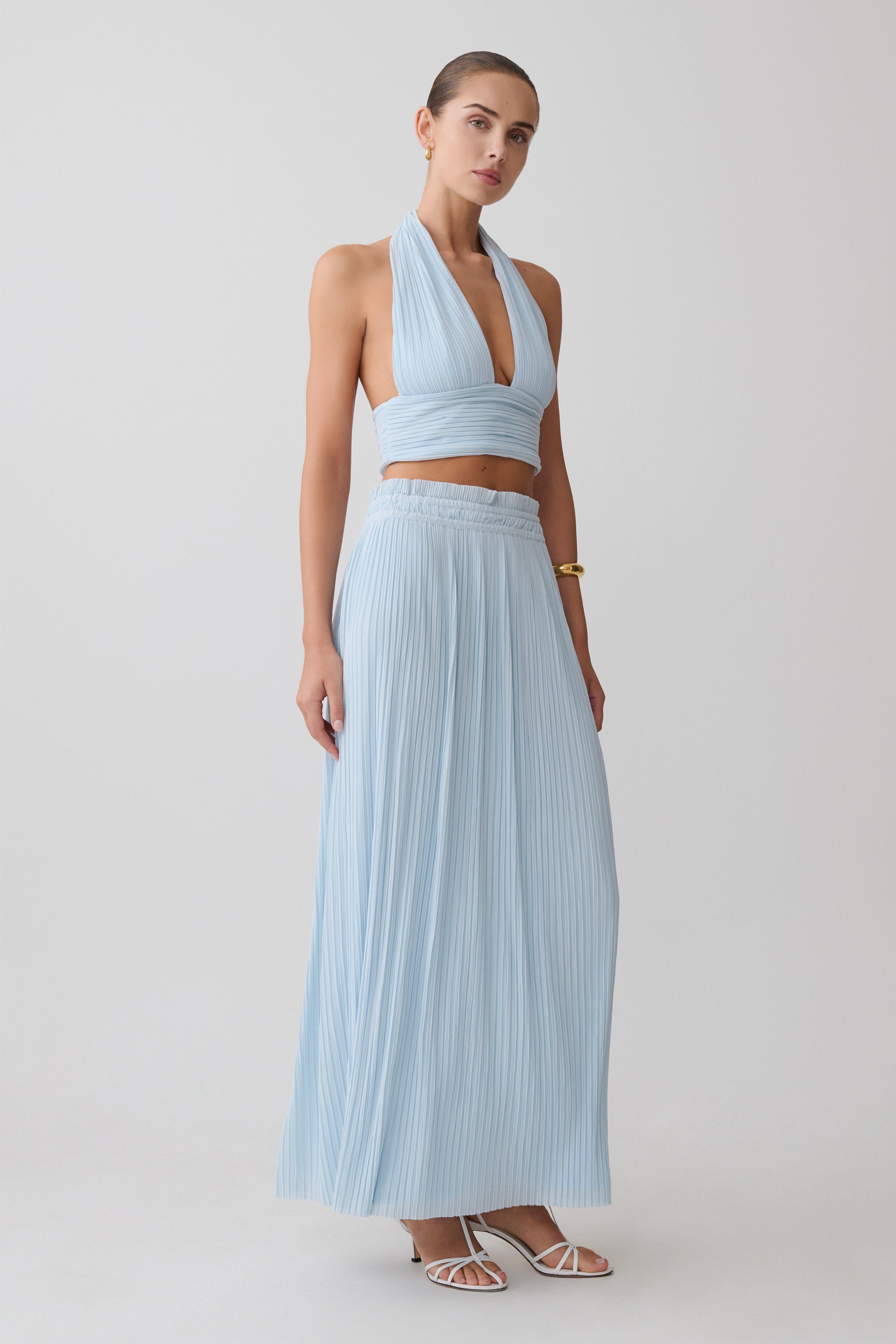 Amaris Gathered Plisse Maxi Skirt - Pale Blue #2