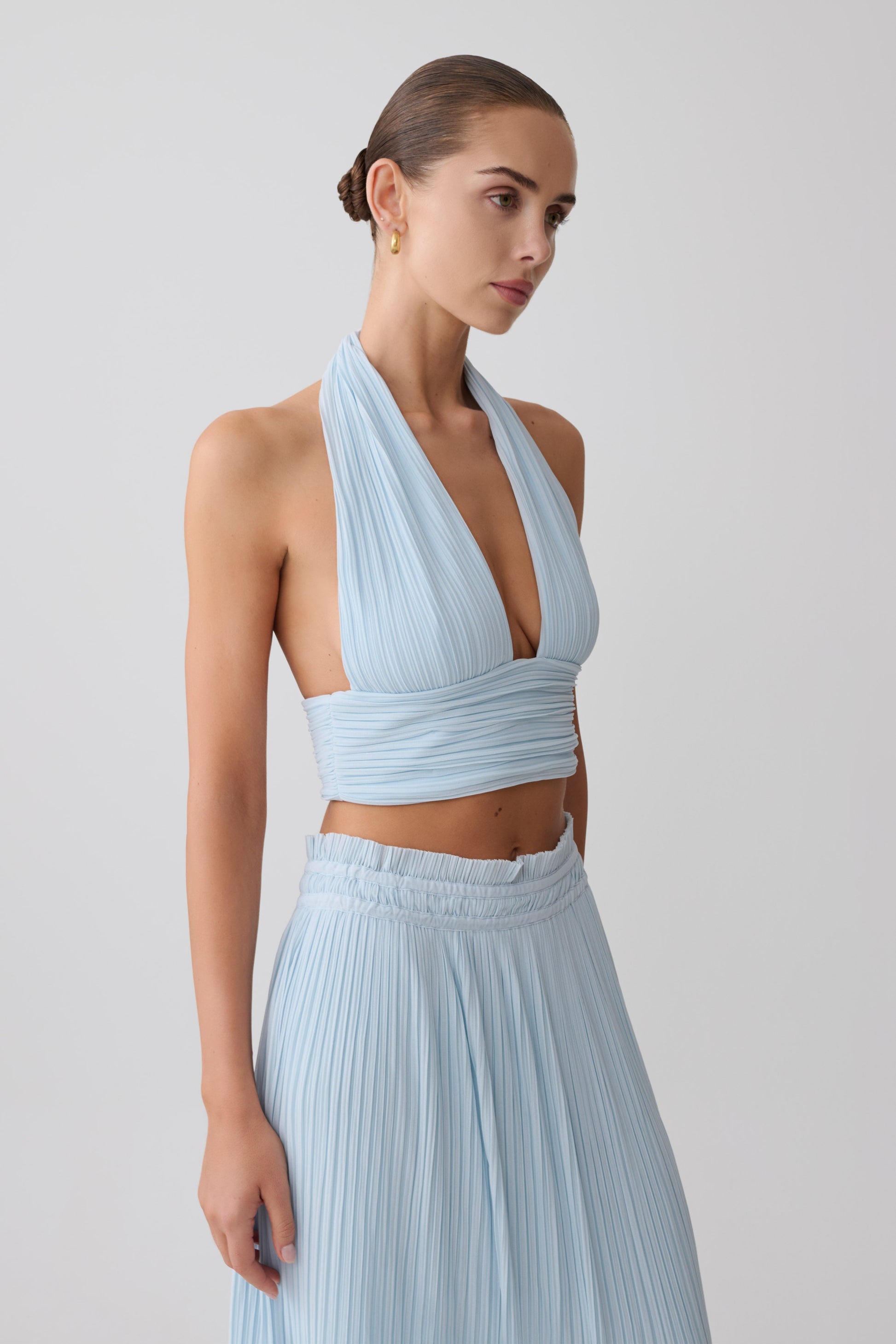 Amaris Sleeveless Plisse Halter Top - Pale Blue #4