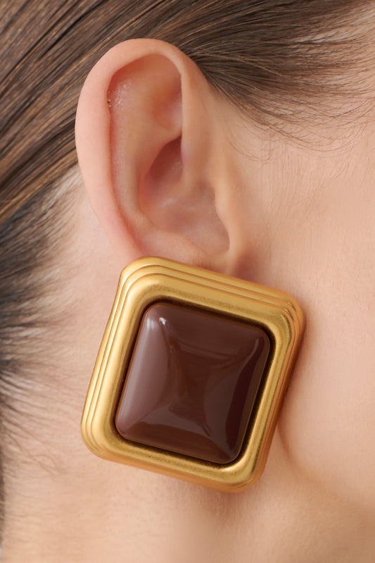 Inaya Square Stud Earring - Gold