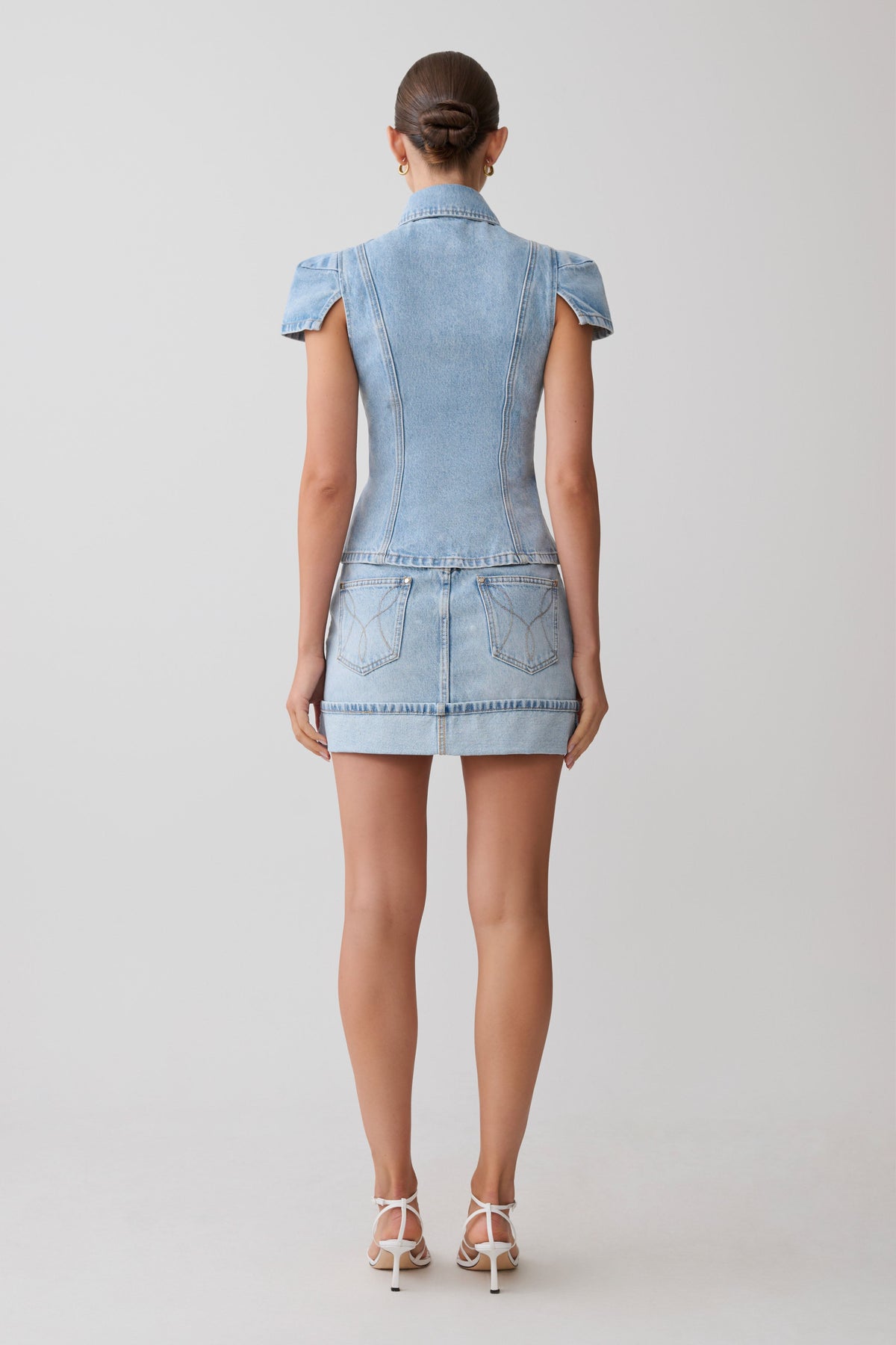 Bently Short Sleeve Denim Top - Washed Light Blue #2