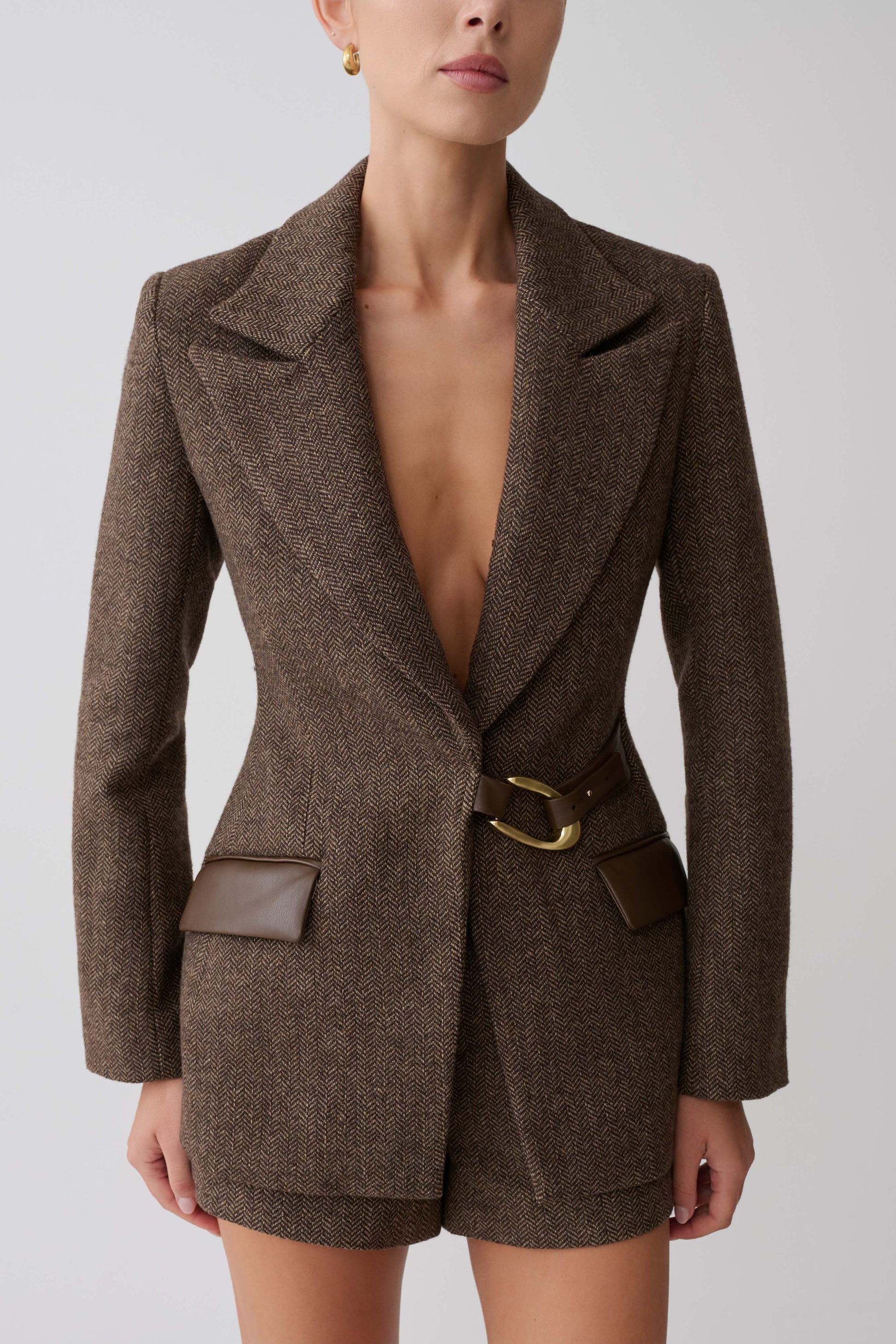 Romy Structured Blazer With Hardware - Herringbone #3